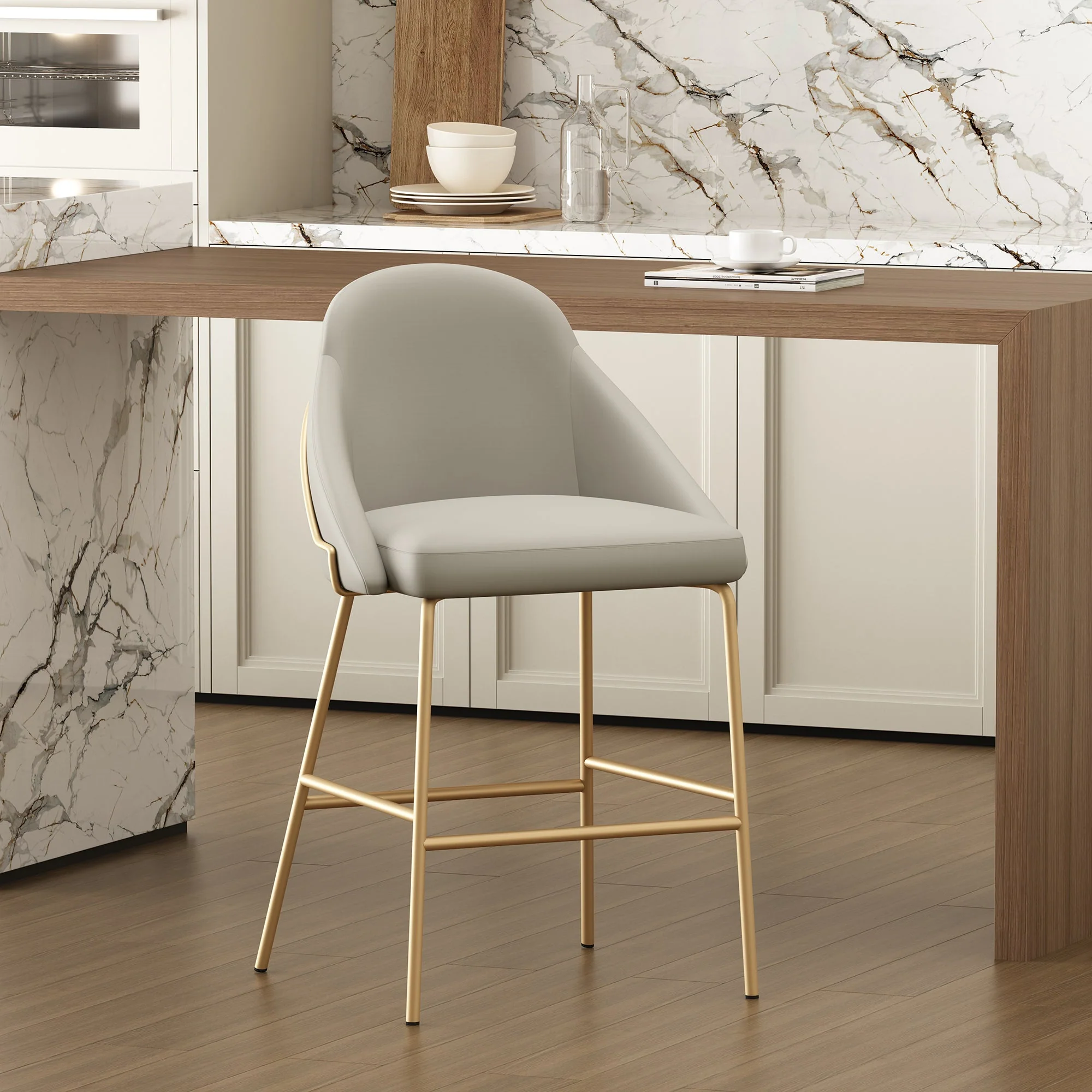 Gracie Counter Stool in Stone and Gold - Image 2