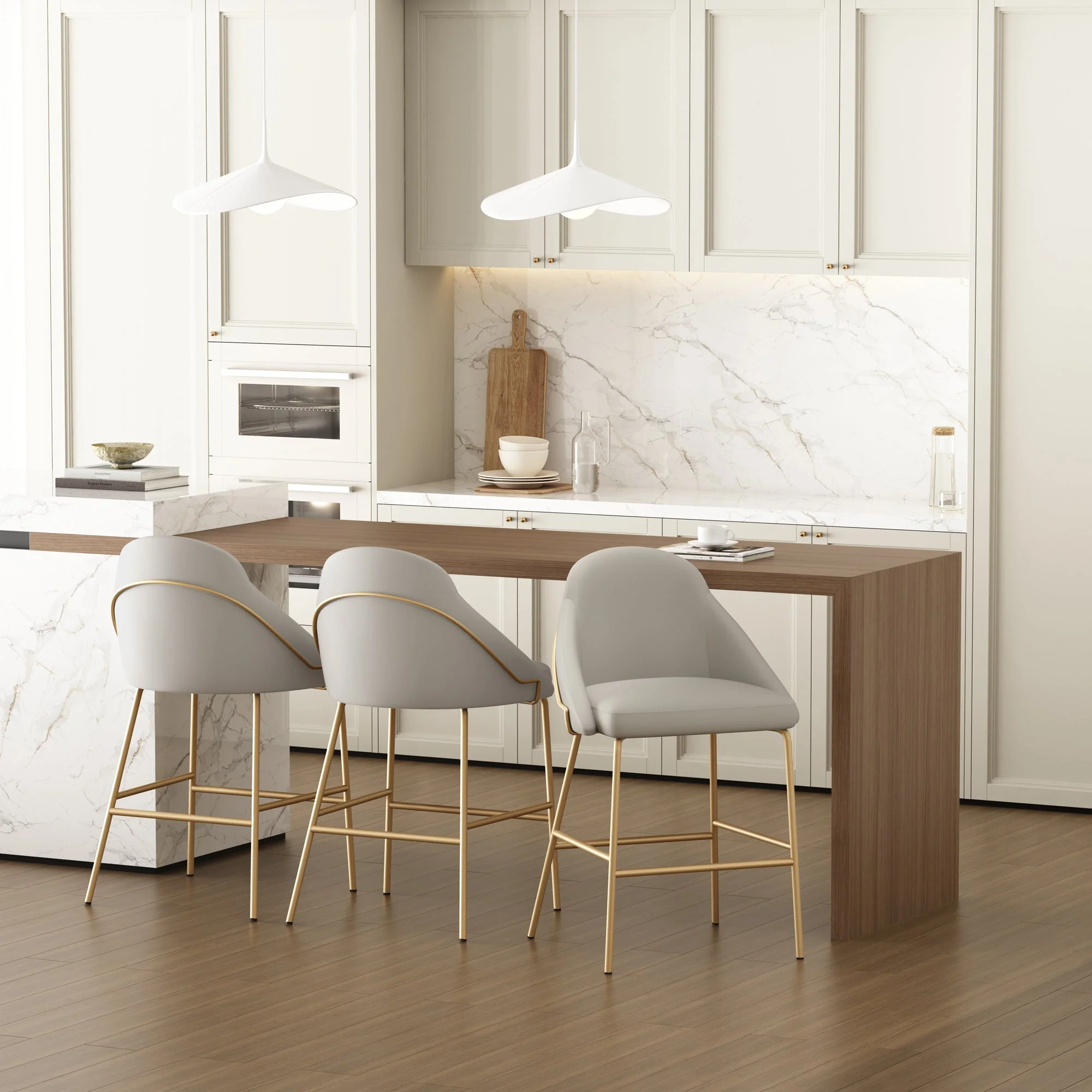 Gracie Counter Stool in Stone and Gold (set of 3) - Image 2