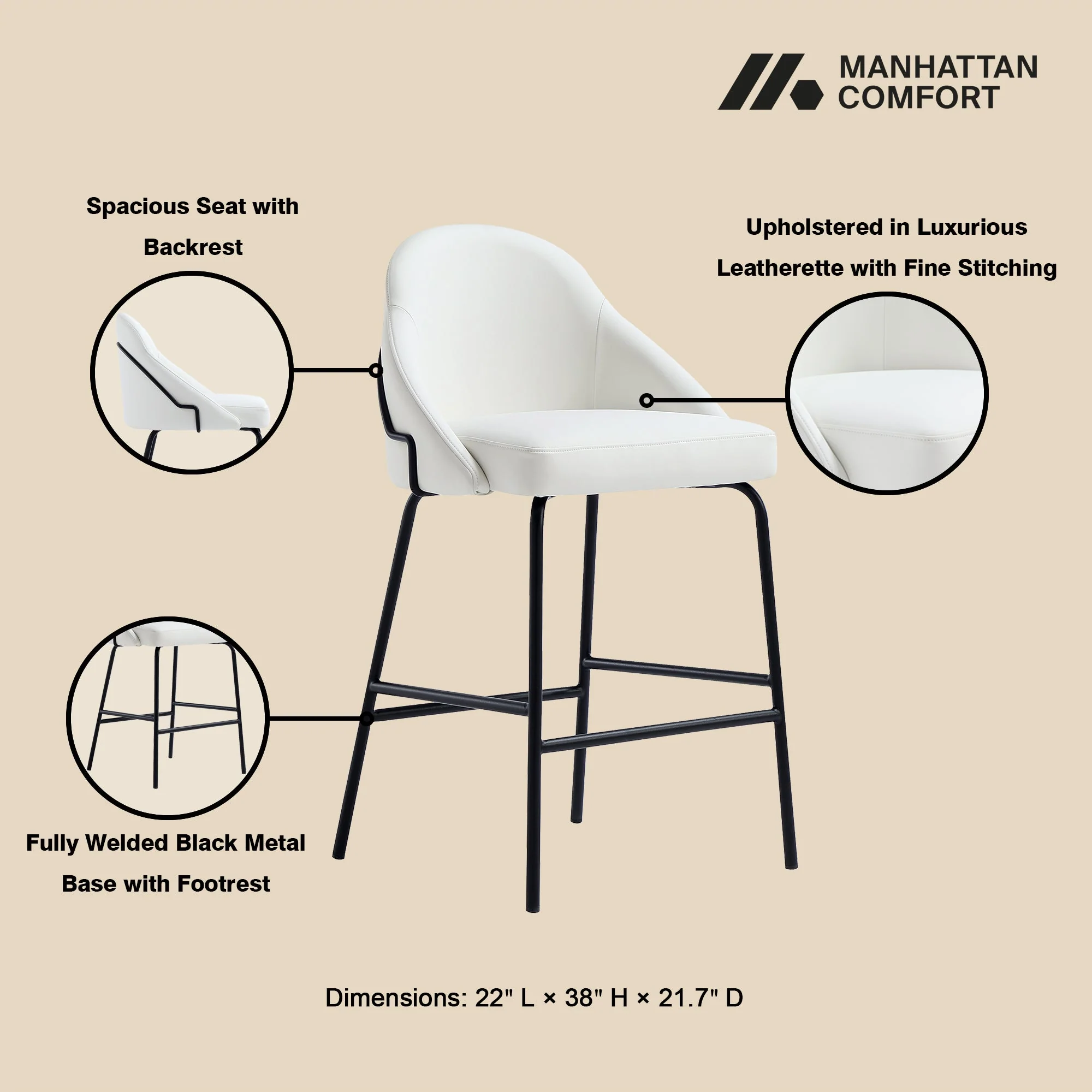 Gracie Counter Stool in White and Black (set of 2) - Image 4