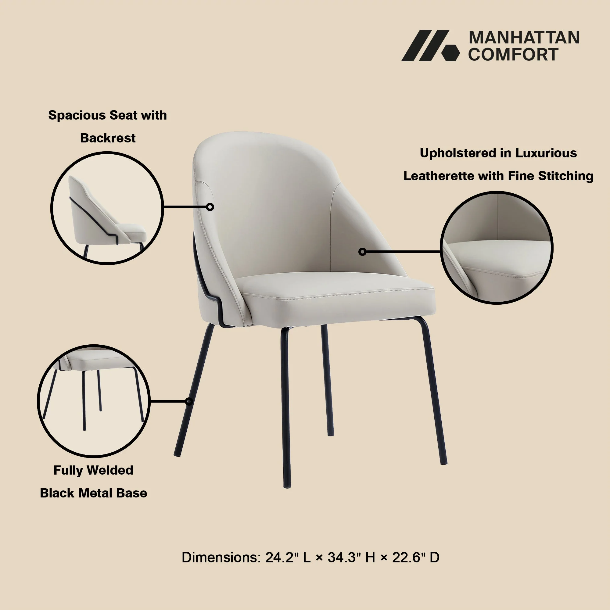 Gracie Dining Chair in Stone and Black (set of 2) - Image 4