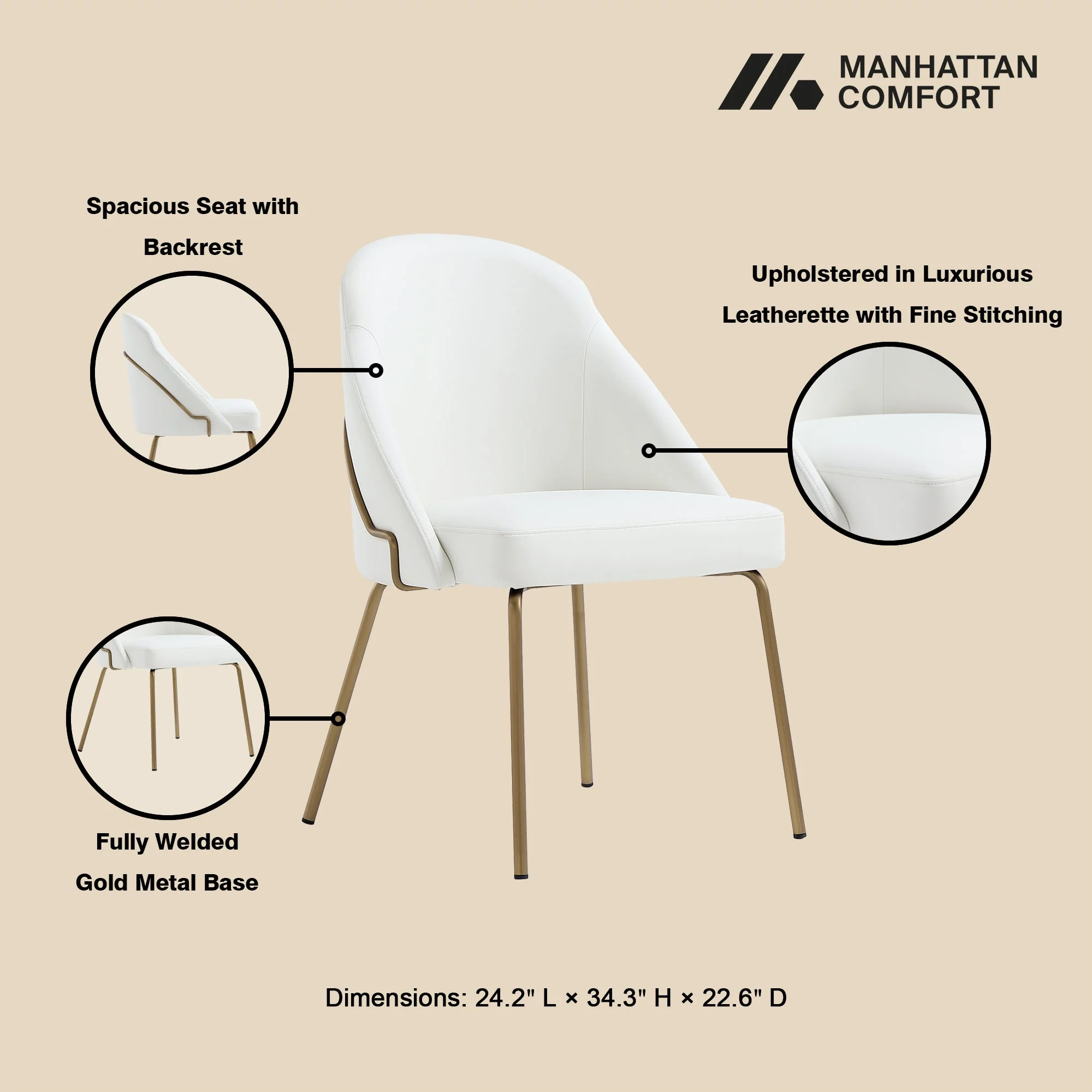 Gracie Dining Chair in White and Gold - Image 4