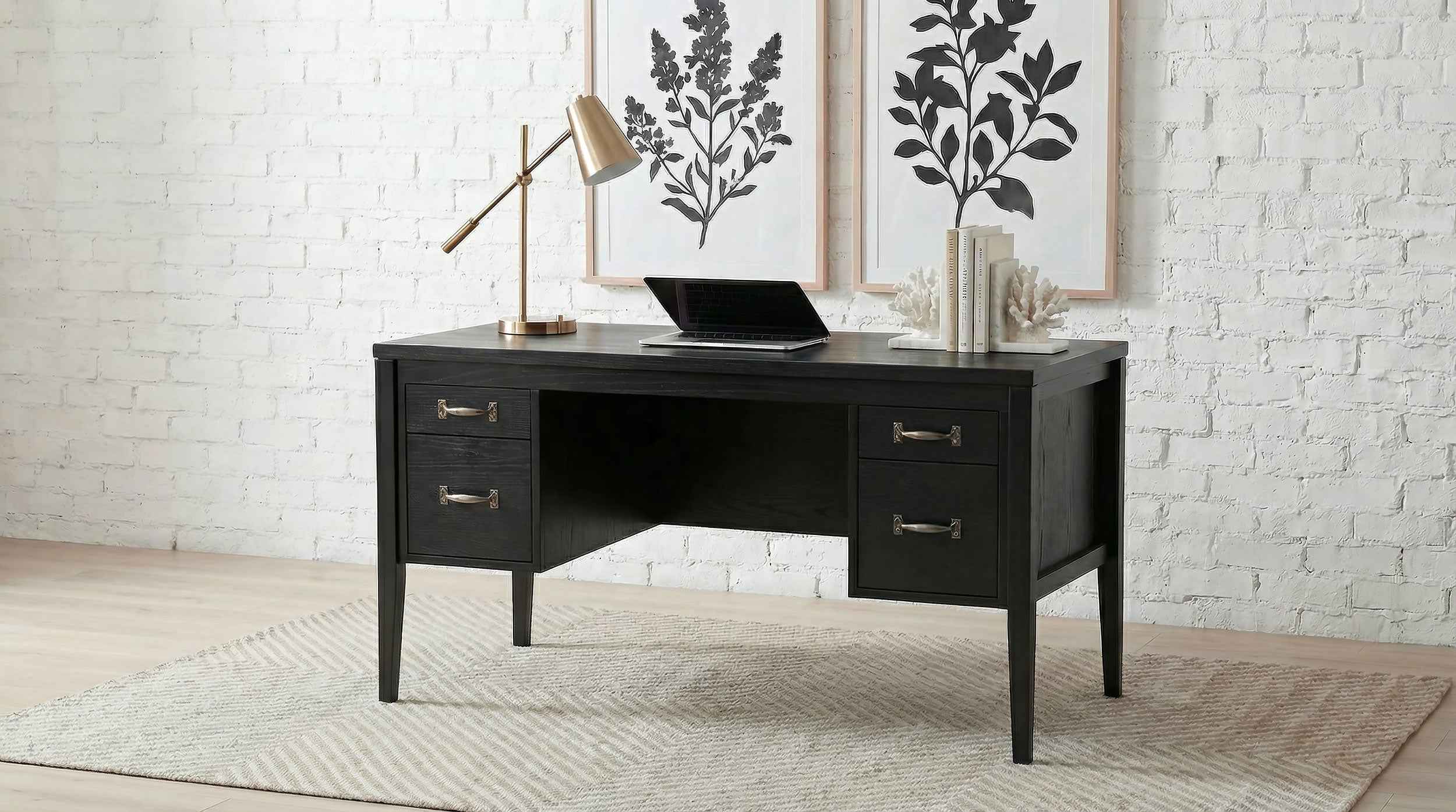Graham Black 54-inch 4-drawer Double Pedestal Lift Top Computer Desk