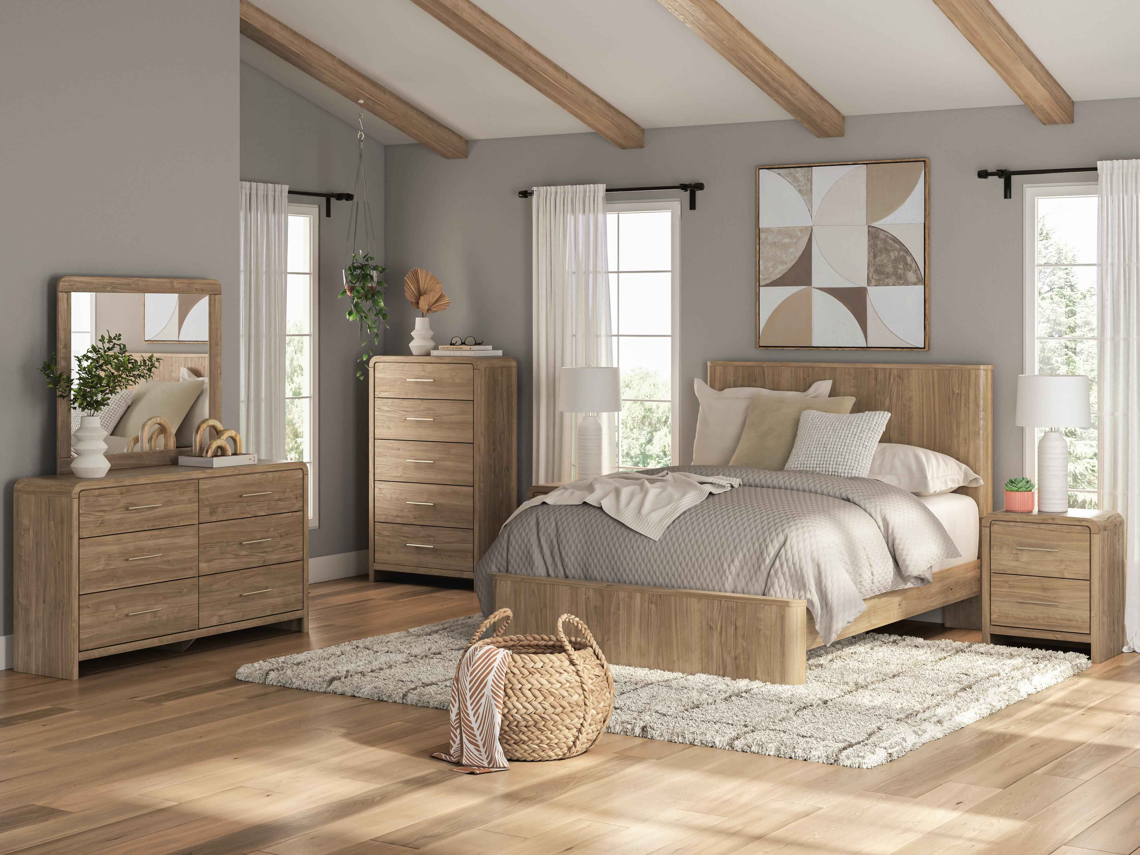 Gramburg Warm Natural Brown Queen Panel Platform Bed - Image 10