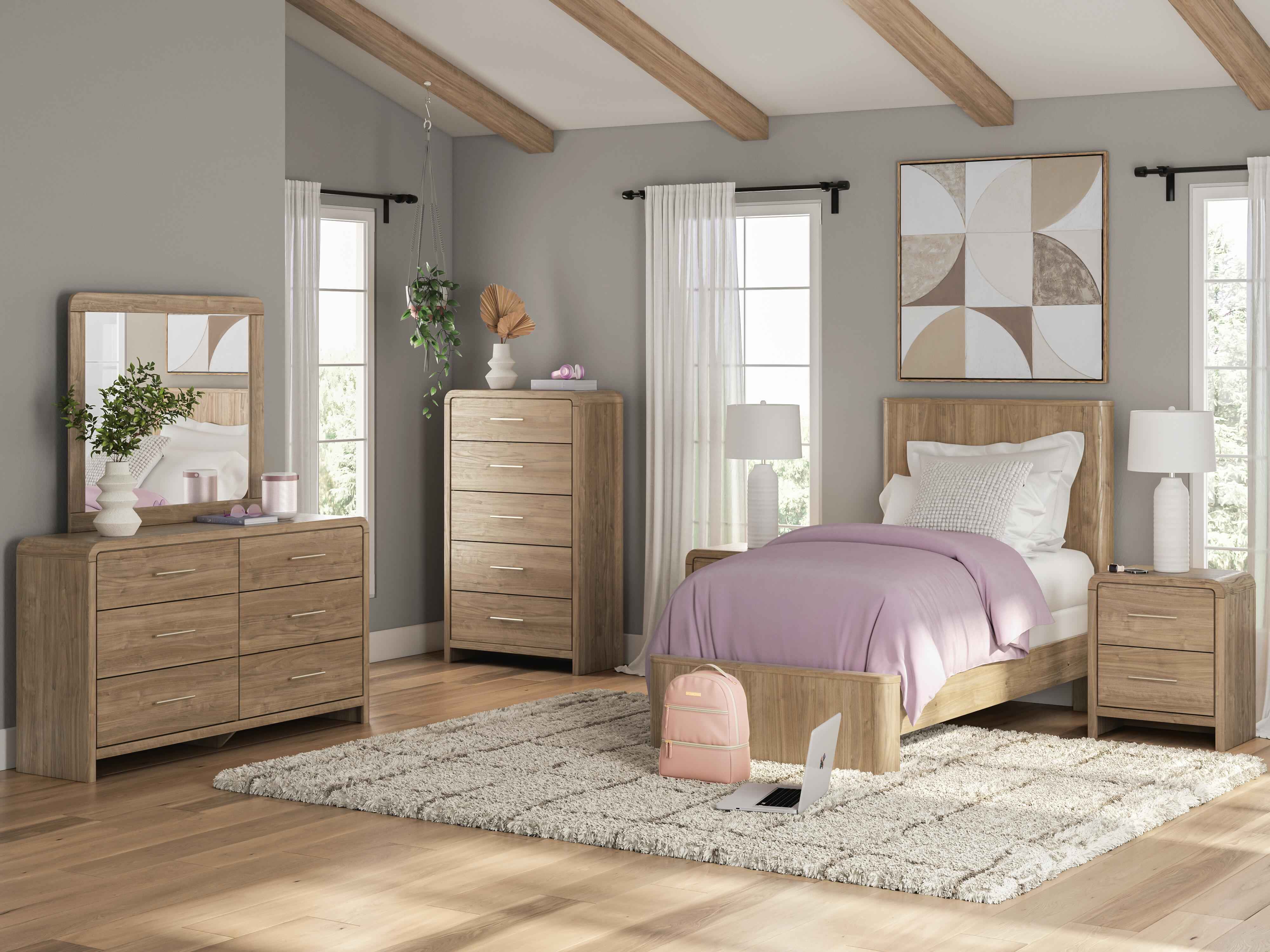 Gramburg Warm Natural Brown Twin Panel Bed - Image 10