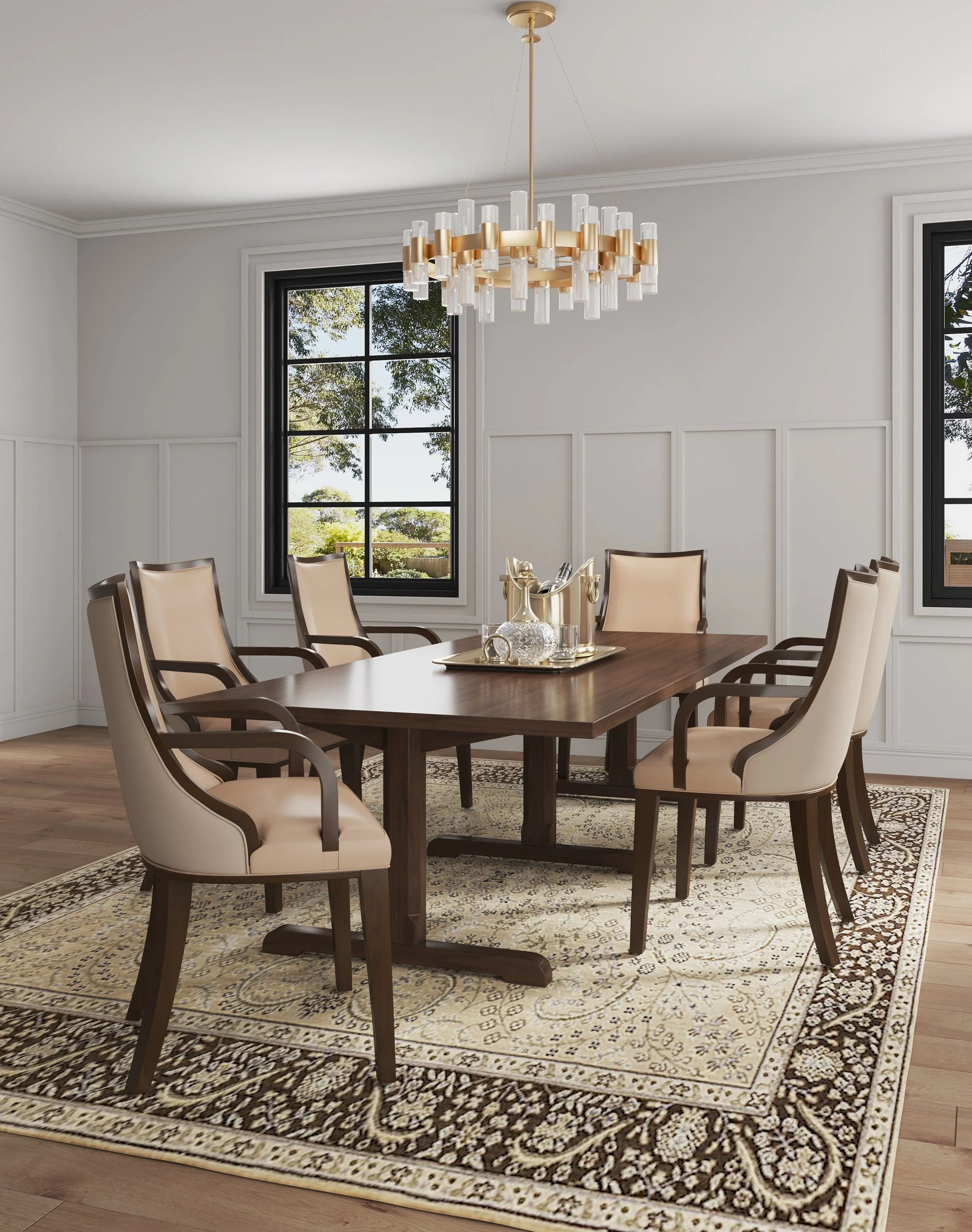 Grand Faux Leather and Velvet Dining Armchair in Tan (set of 2) - Image 2