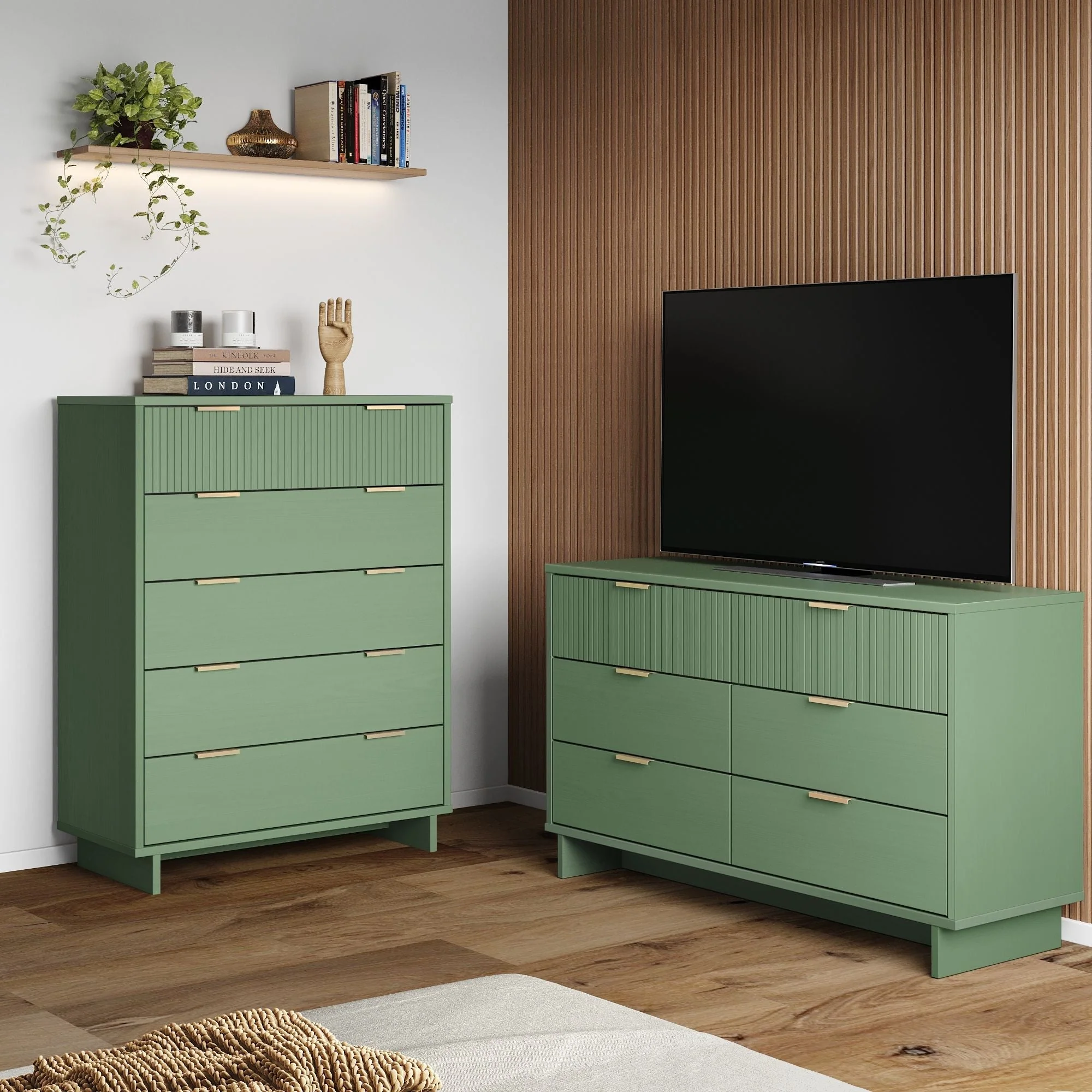 Granville 2-Piece Tall Chest and Double Dresser Set in Sage Green - Image 2