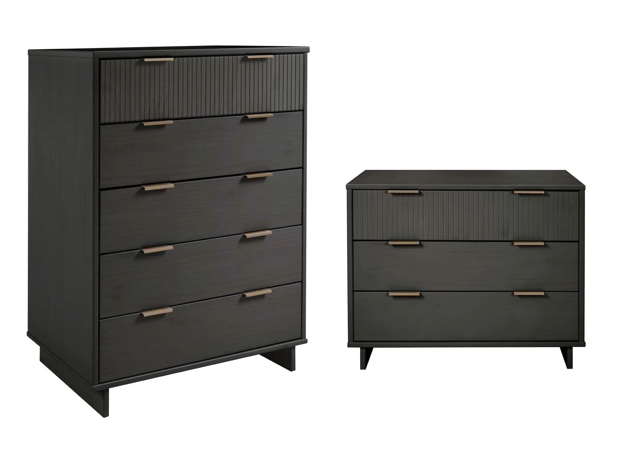 Granville 2-Piece Tall Chest and Standard Dresser Set in Dark Grey