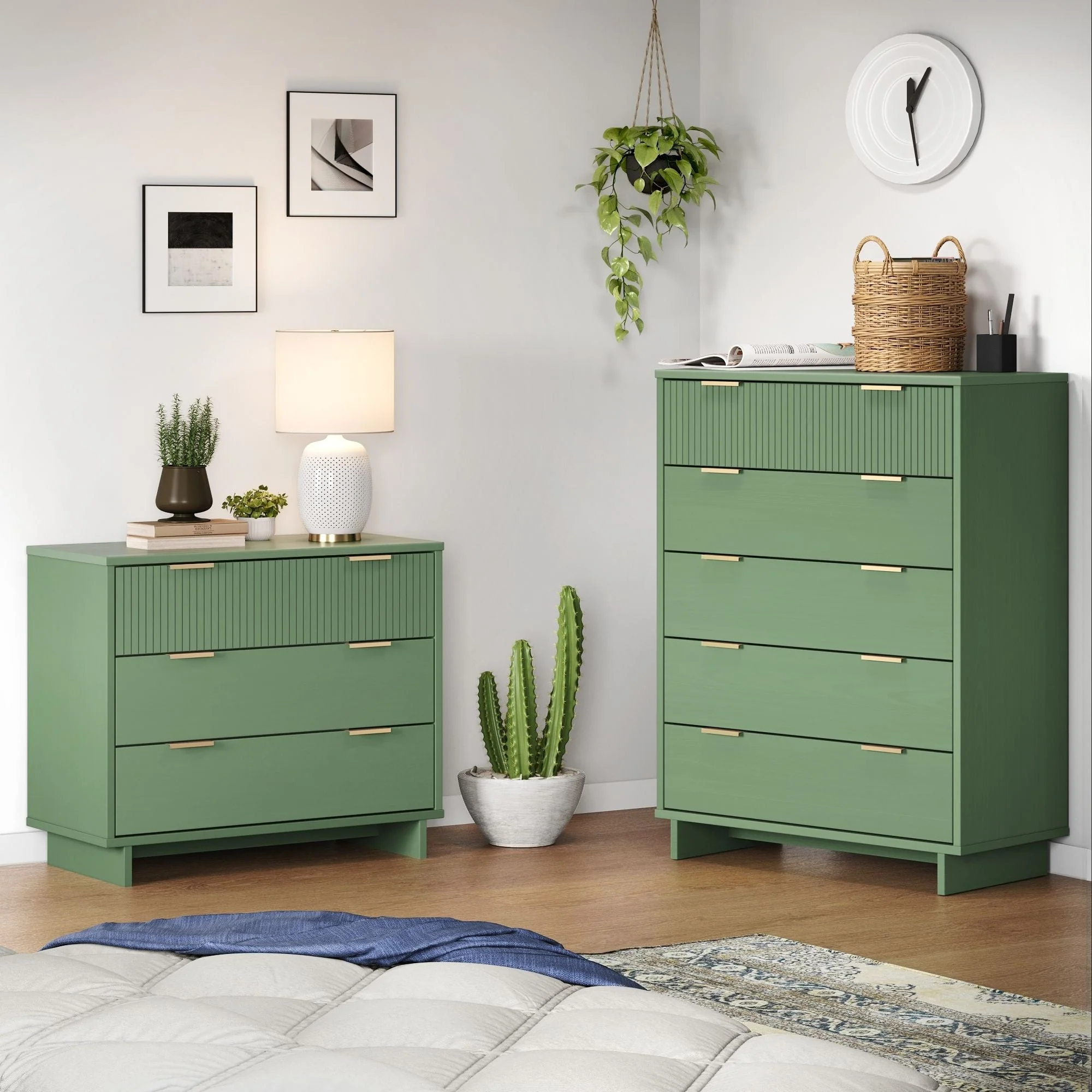 Granville 2-Piece Tall Chest and Standard Dresser Set in Sage Green - Image 2