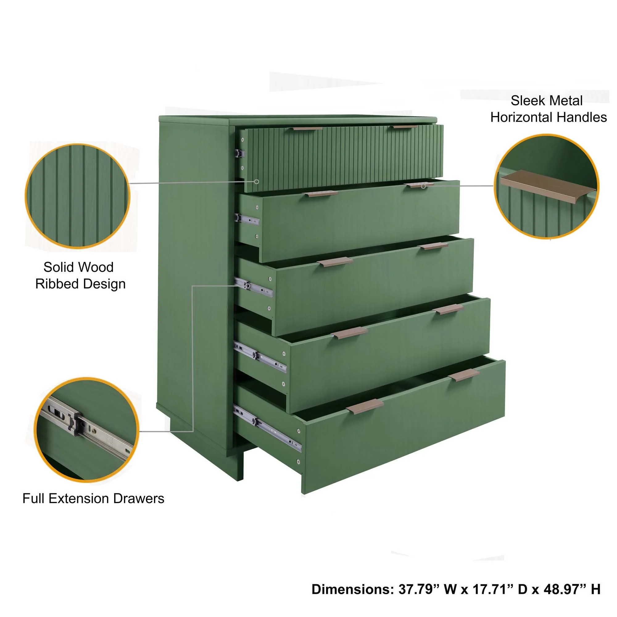 Granville 2-Piece Tall Chest and Standard Dresser Set in Sage Green - Image 6