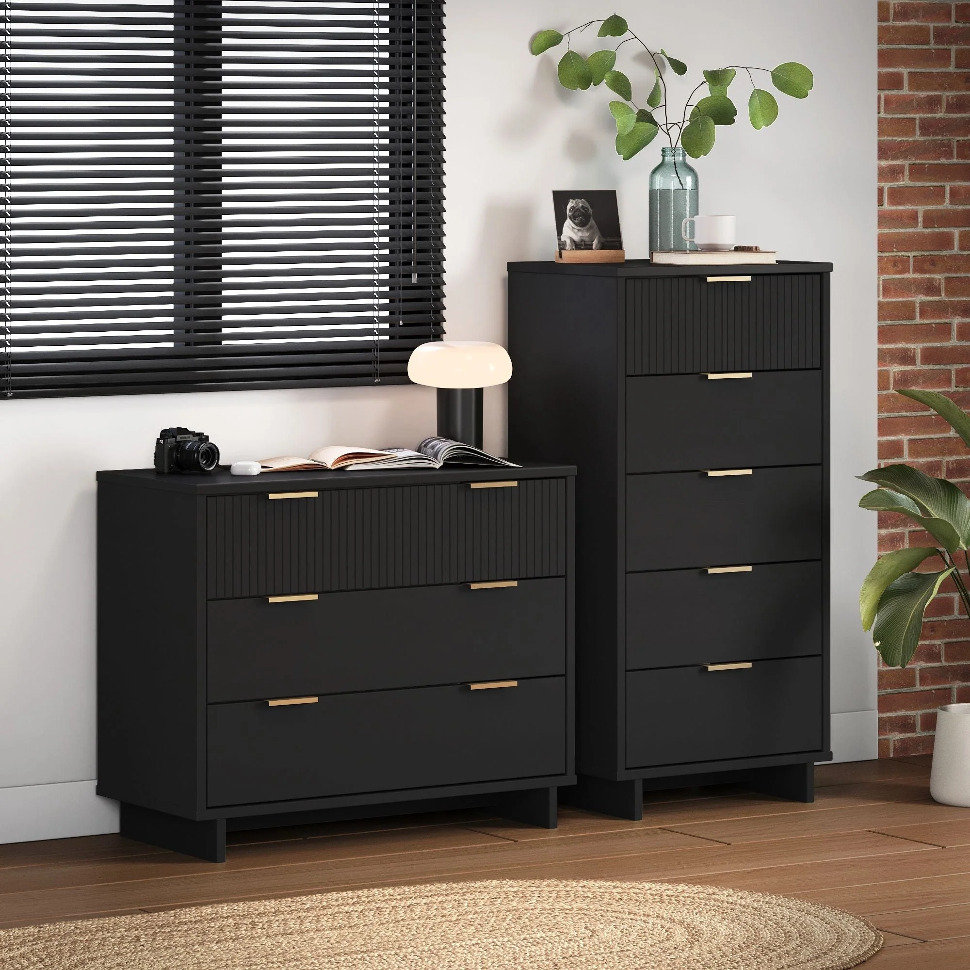 Granville 2-Piece Tall Narrow and Standard Dresser Set in Black - Image 2