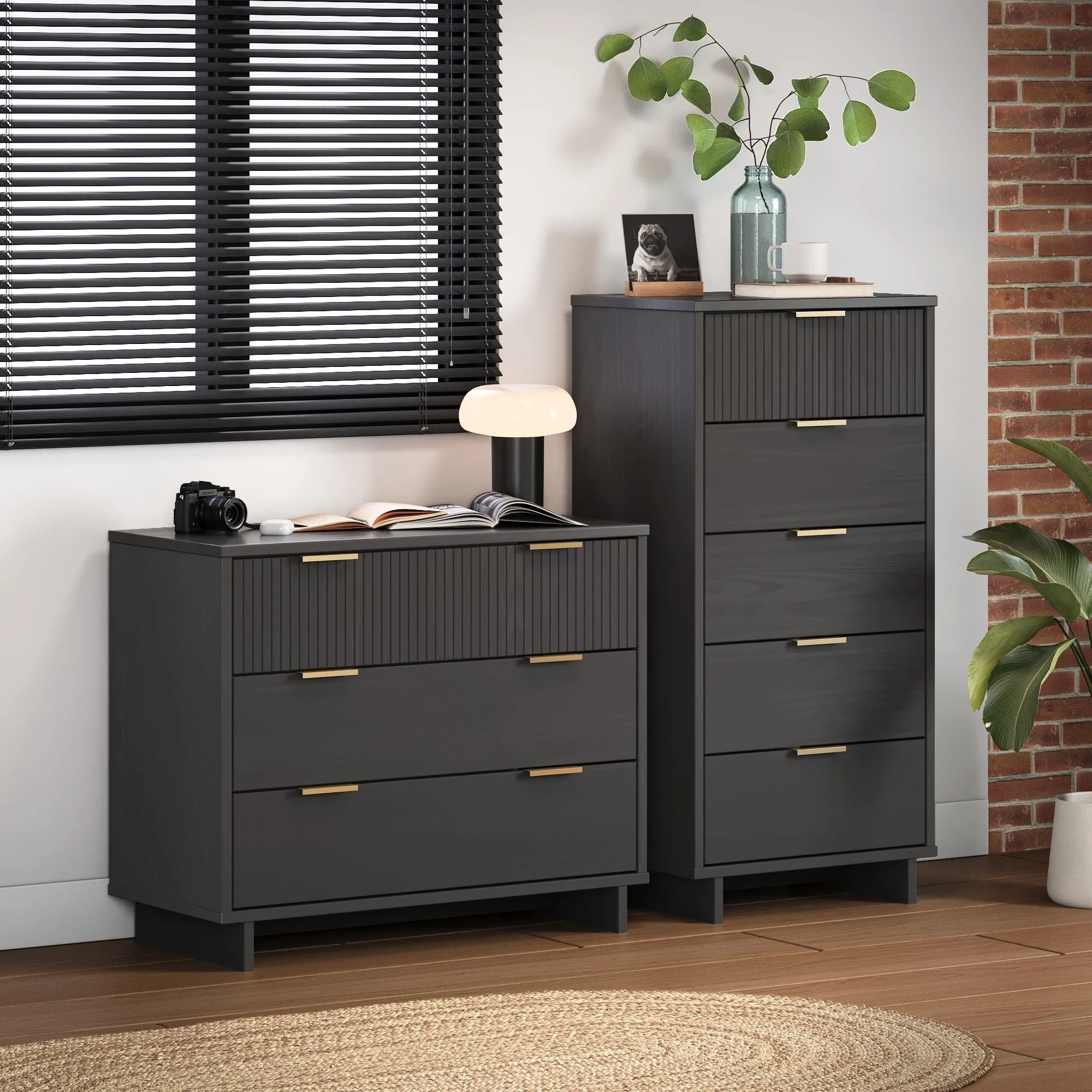 Granville 2-Piece Tall Narrow and Standard Dresser Set in Dark Grey - Image 2