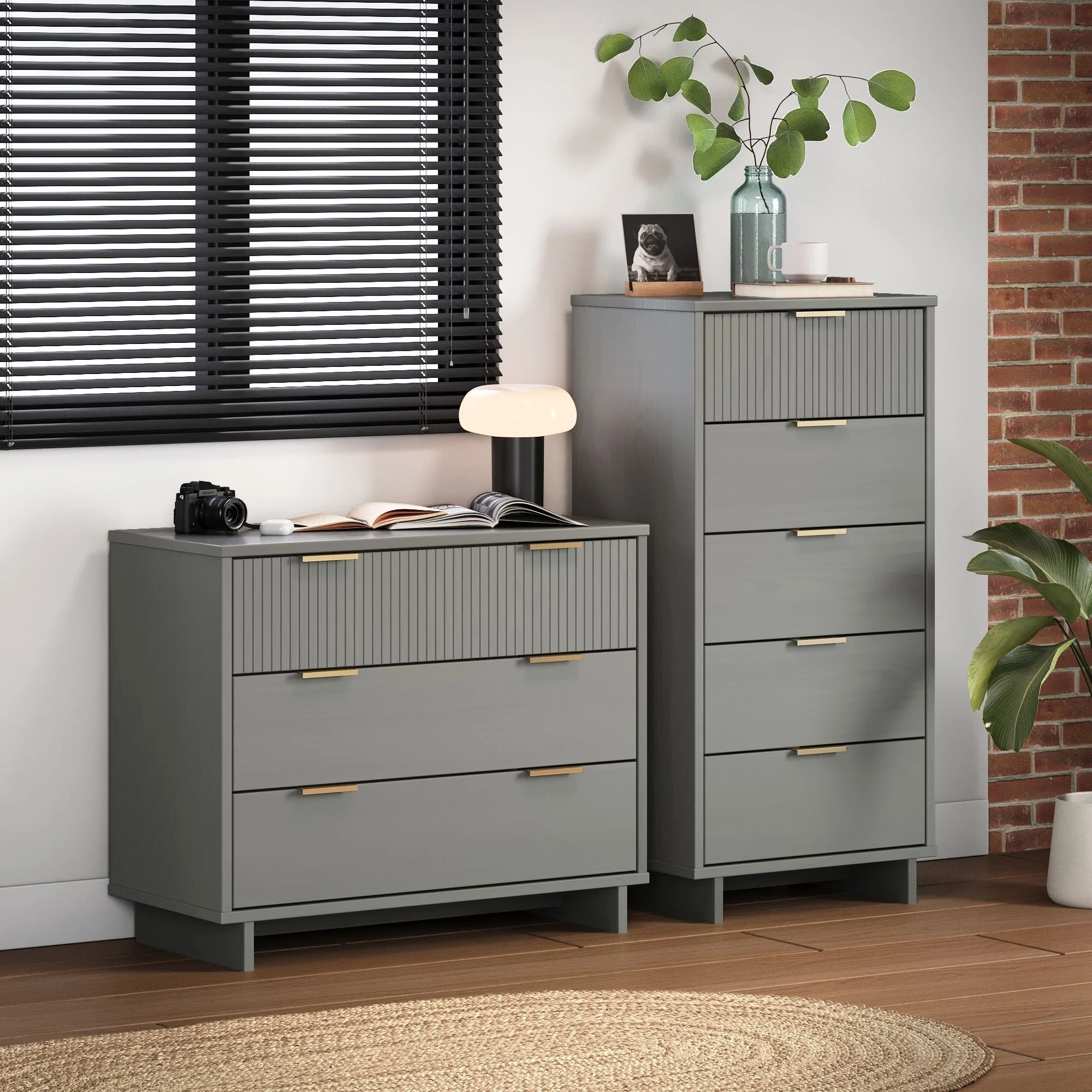 Granville 2-Piece Tall Narrow and Standard Dresser Set in Light Grey - Image 2
