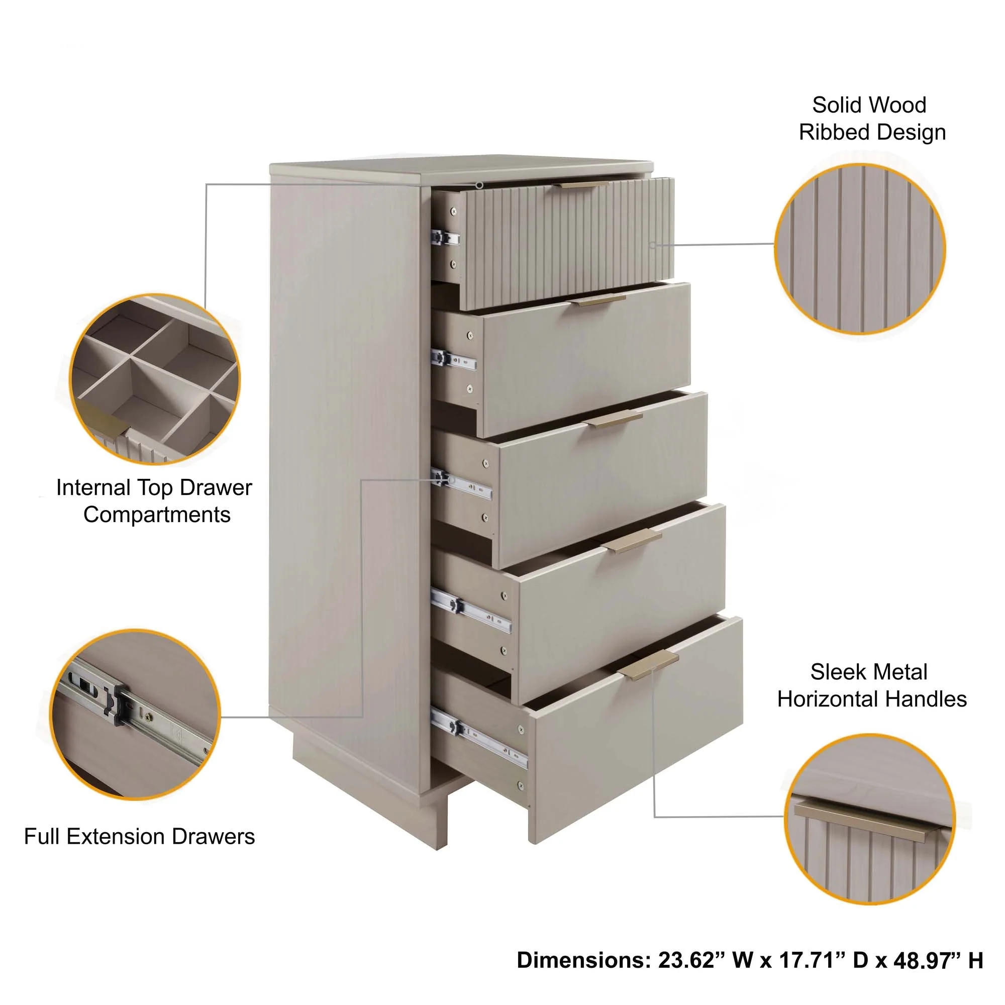 Granville 2-Piece Tall Narrow and Standard Dresser Set in Light Grey - Image 5