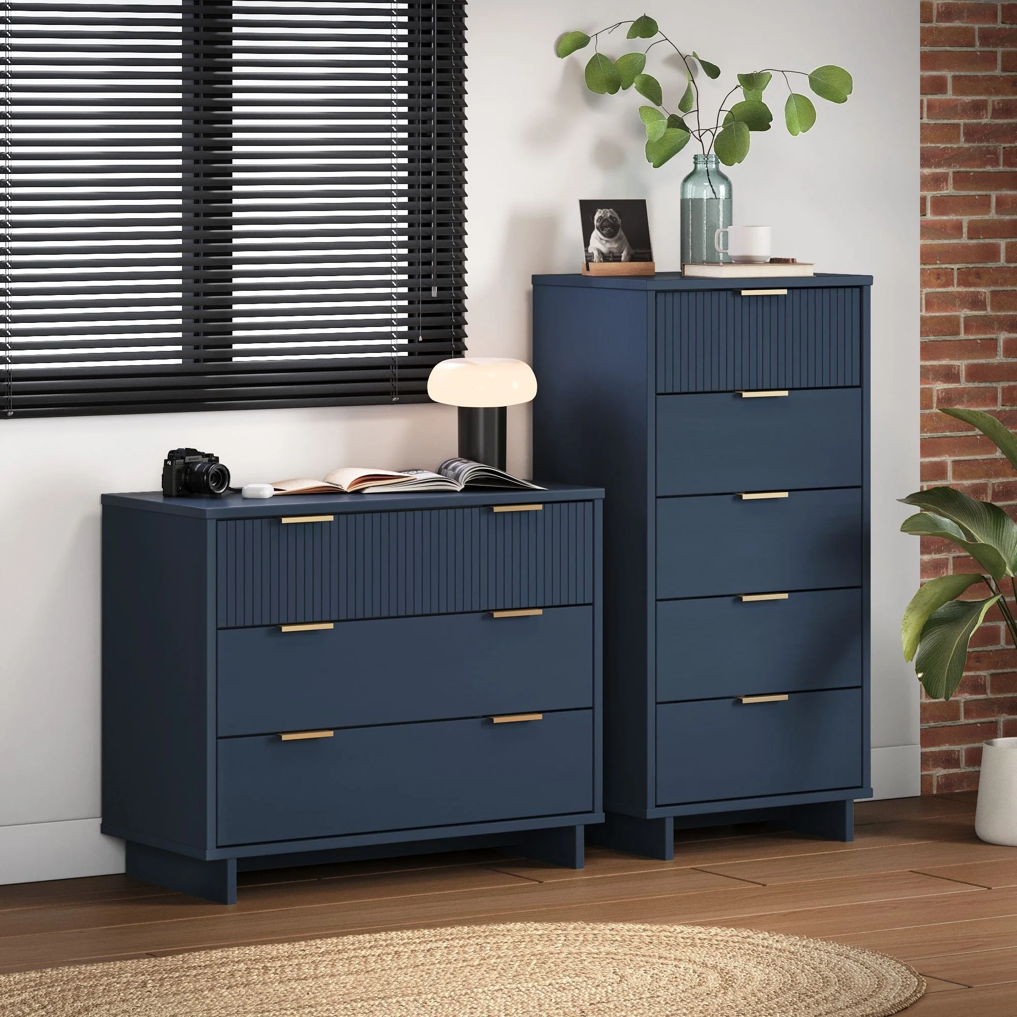 Granville 2-Piece Tall Narrow and Standard Dresser Set in Midnight Blue - Image 2