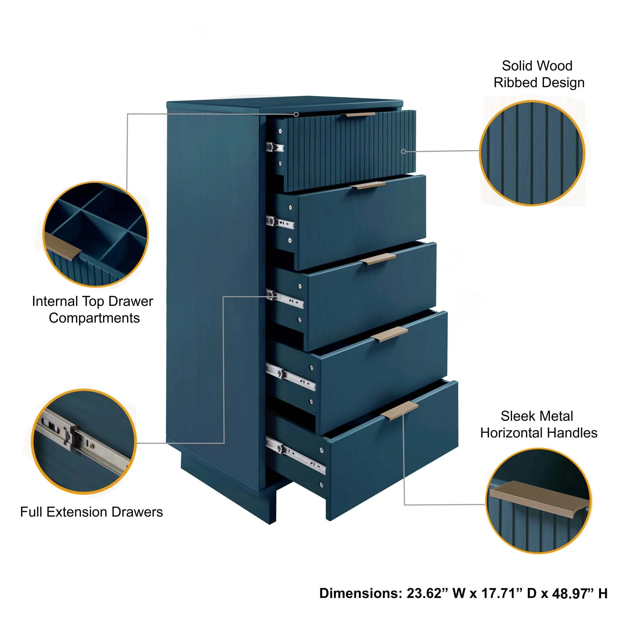 Granville 2-Piece Tall Narrow and Standard Dresser Set in Midnight Blue - Image 5
