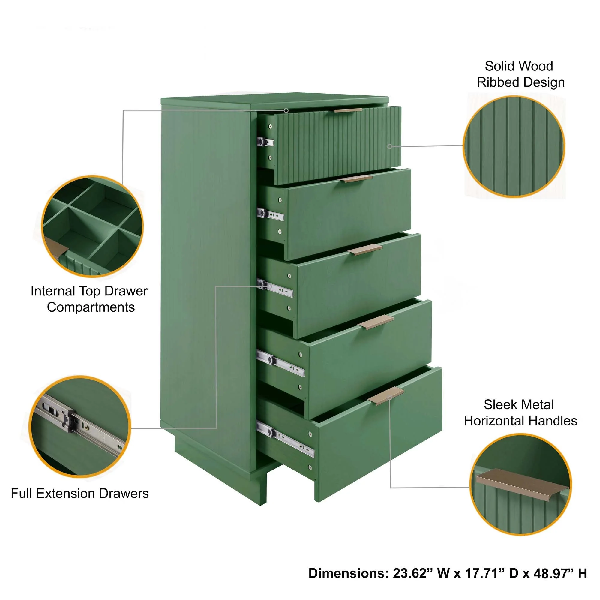 Granville 2-Piece Tall Narrow and Standard Dresser Set in Sage Green - Image 5