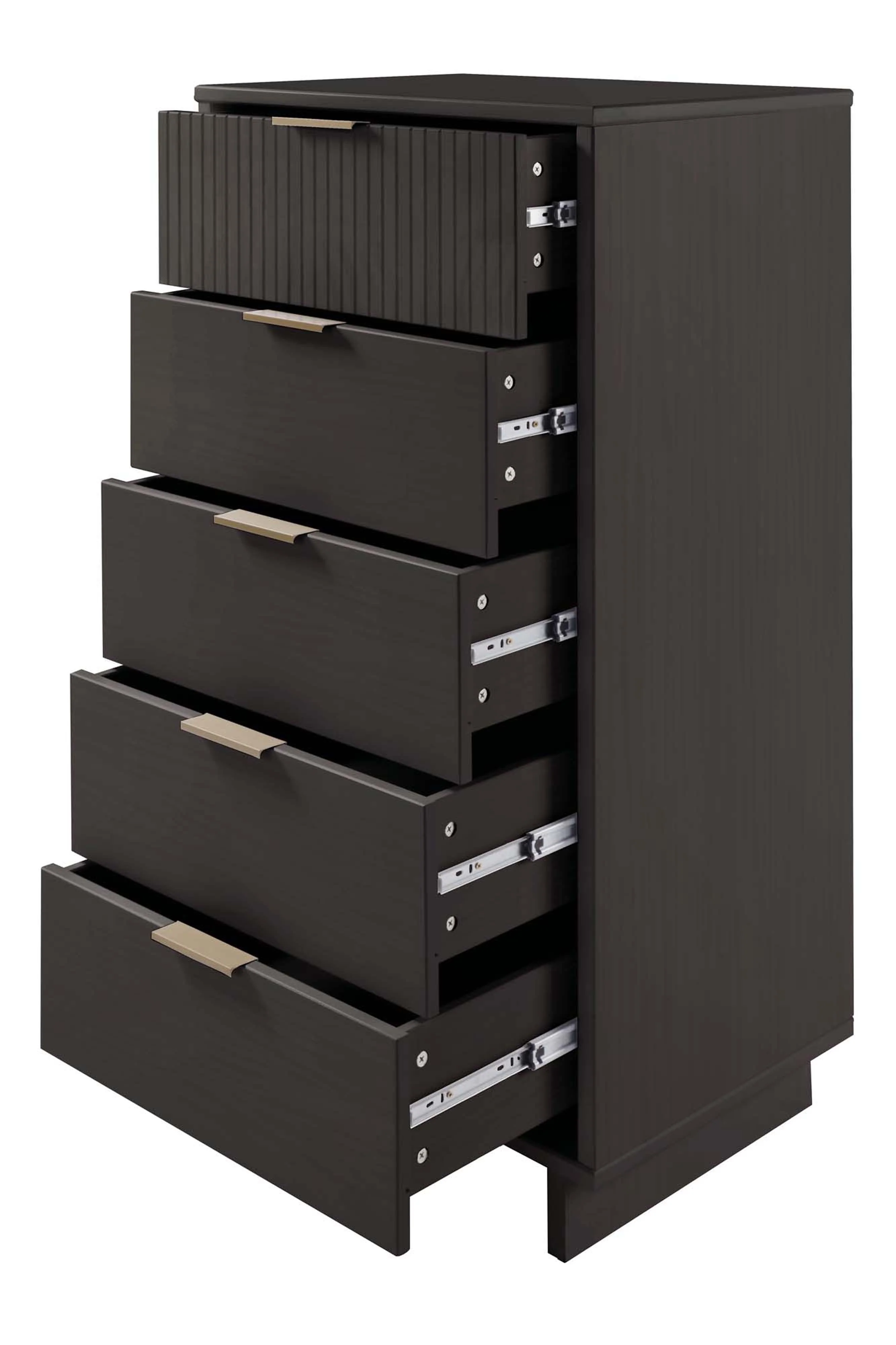 Granville 3-Piece Standard Dresser, Tall Narrow Chest and Nightstand Set in Dark Grey - Image 15