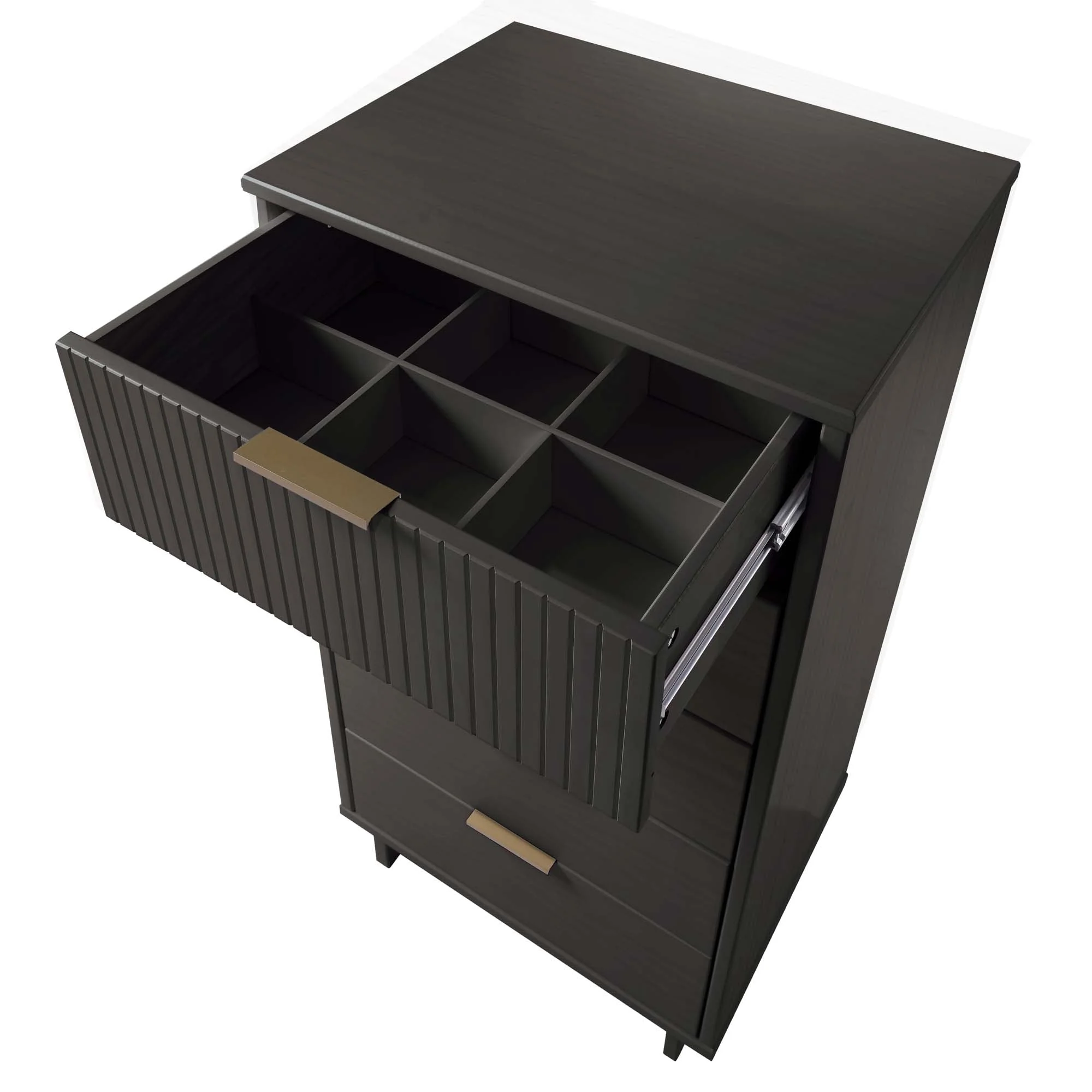 Granville 3-Piece Standard Dresser, Tall Narrow Chest and Nightstand Set in Dark Grey - Image 16
