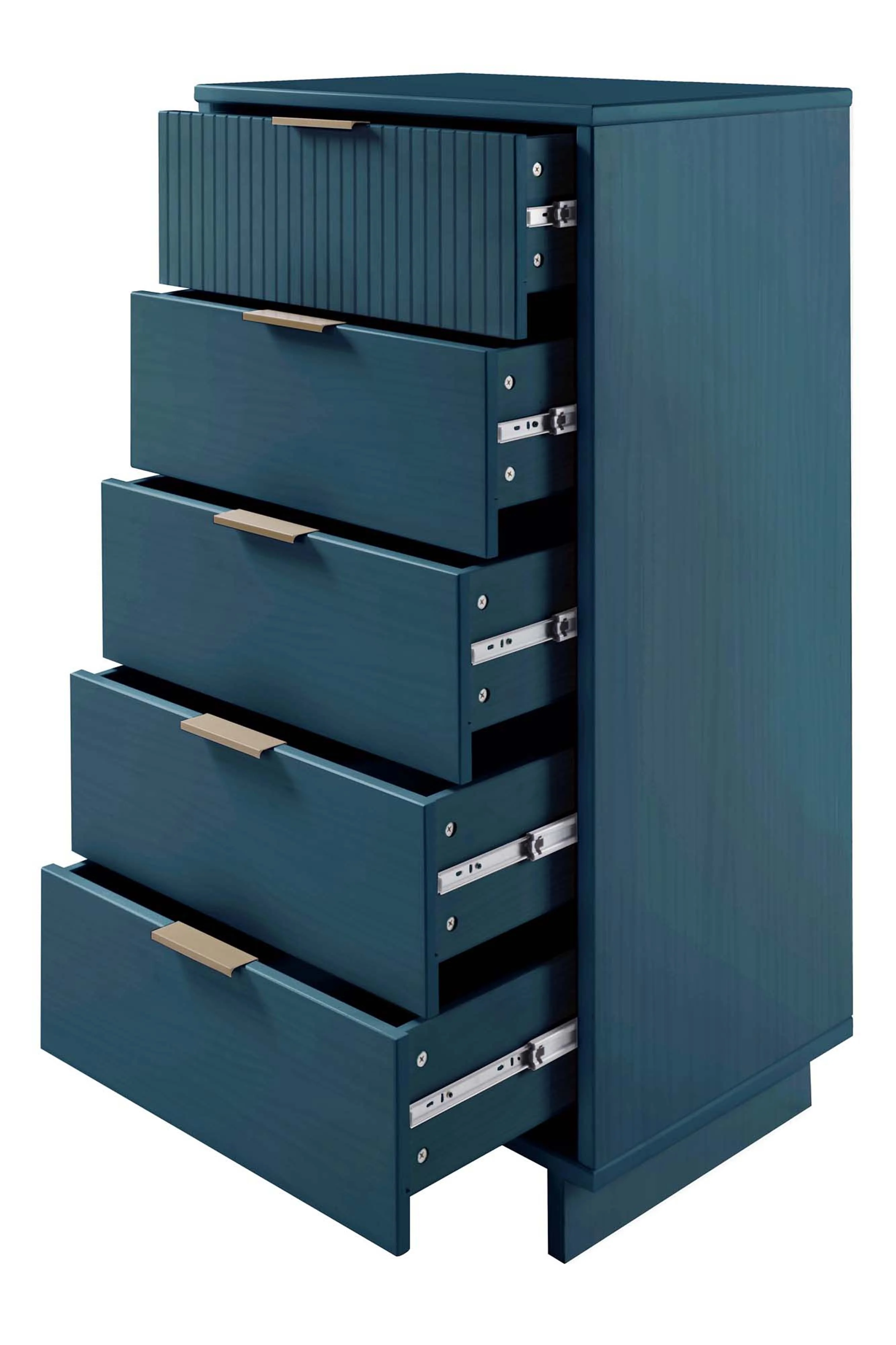 Granville 3-Piece Standard Dresser, Tall Narrow Chest and Nightstand Set in Midnight Blue - Image 15