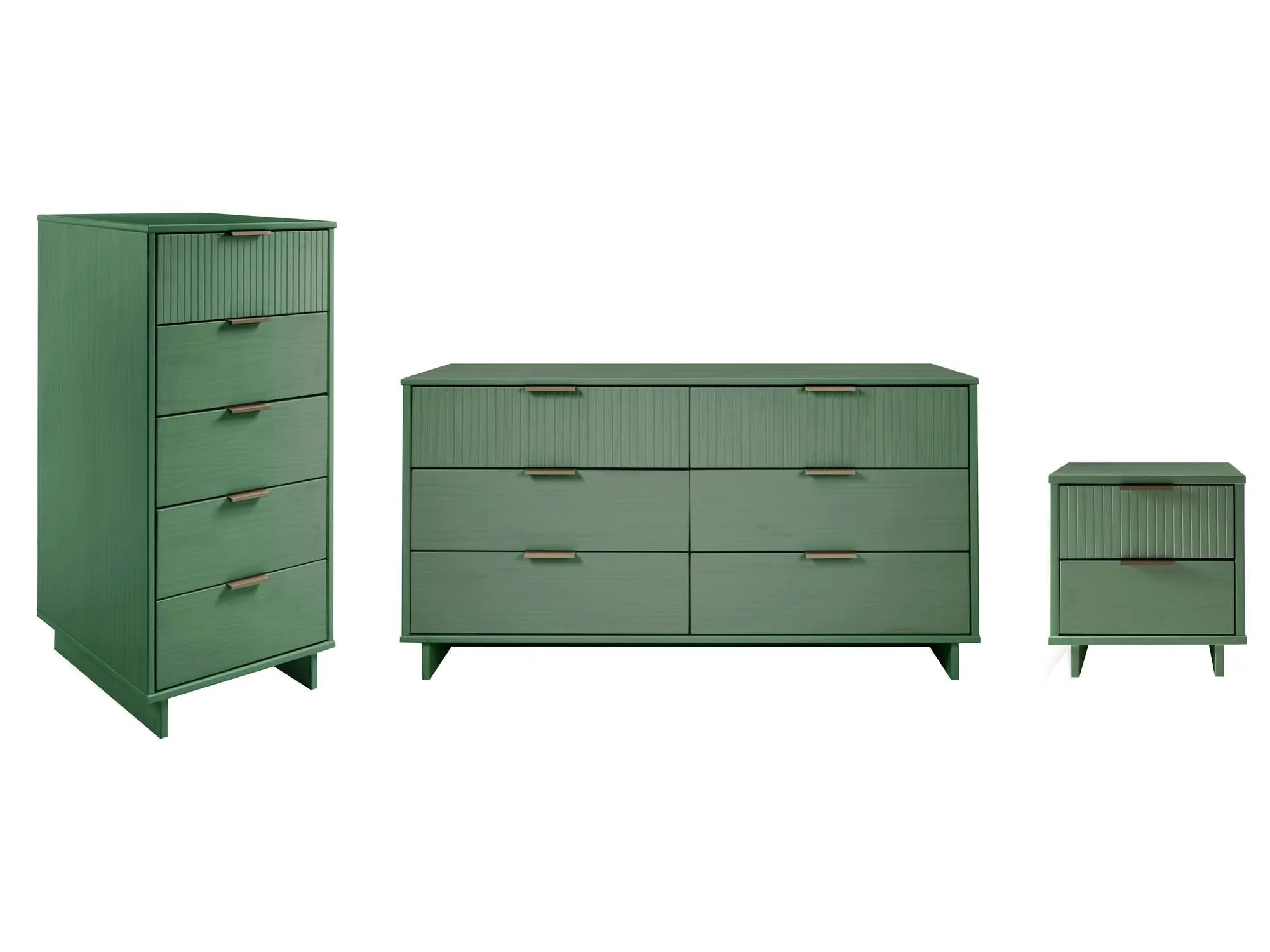 Granville 3-Piece Tall Narrow Chest, Double Dresser and Nightstand Set in Sage Green - Image 2