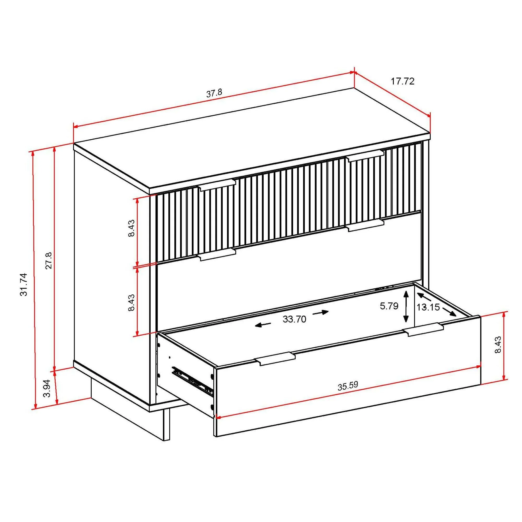 Granville 3-Piece Tall Narrow Chest, Double Dresser Set and Standard Dresser Set in Light Grey - Image 4