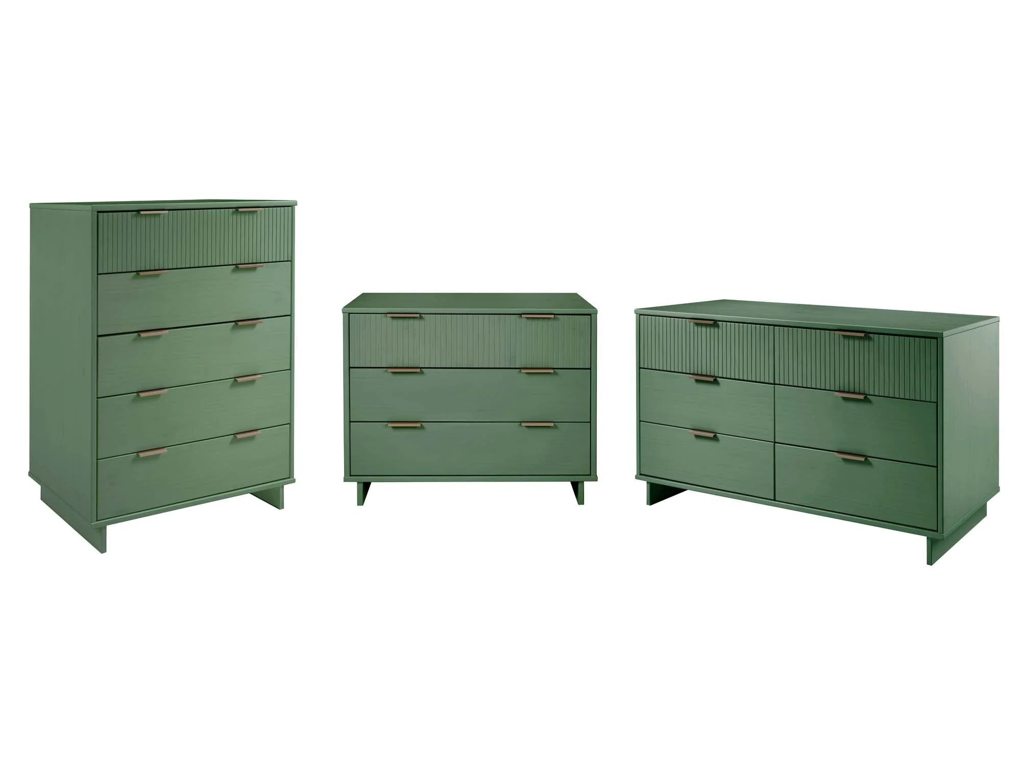 Granville 3-Piece Tall Narrow Chest, Double Dresser Set and Standard Dresser Set in Sage Green - Image 2