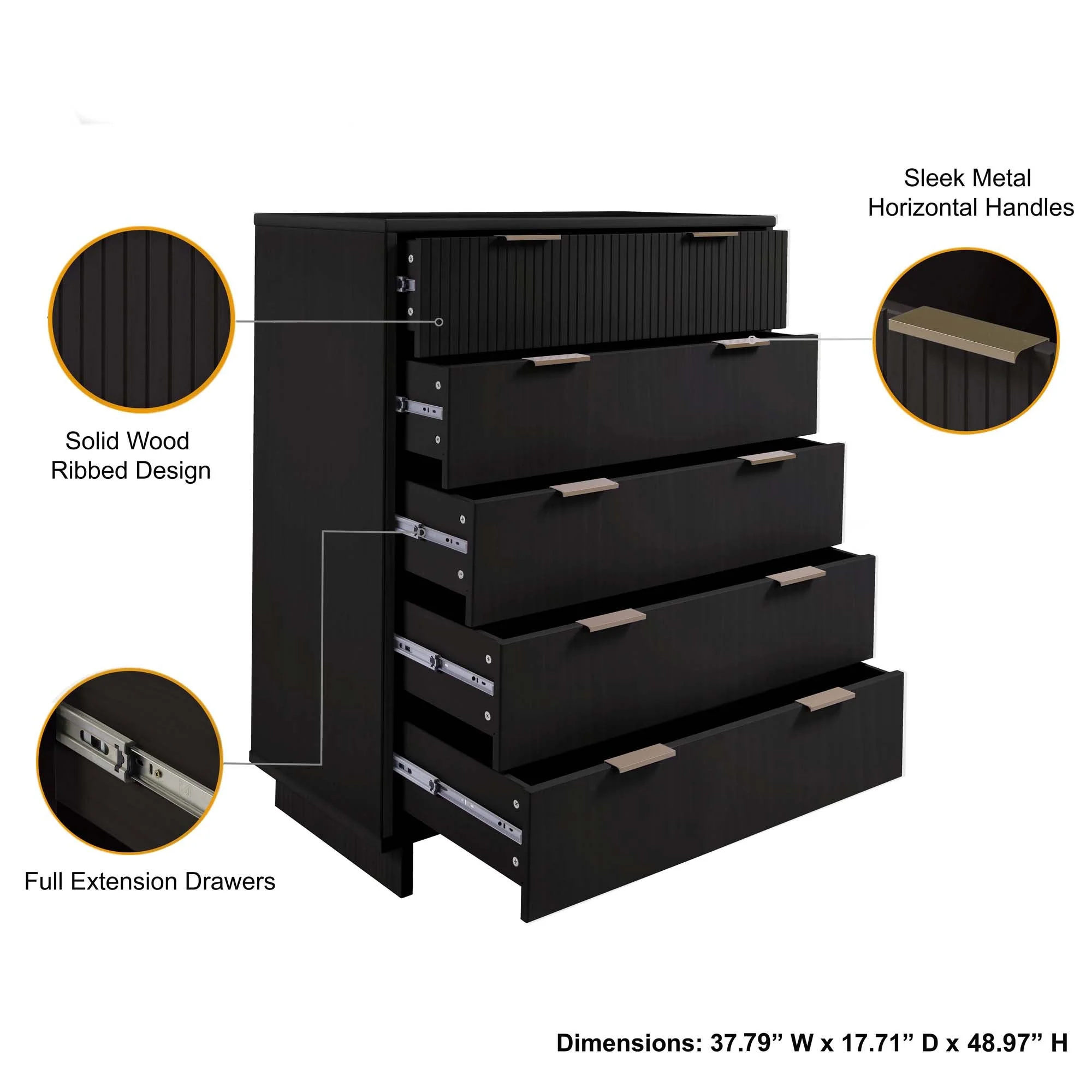 Granville 45.27 Tall Dresser in Black - Image 4