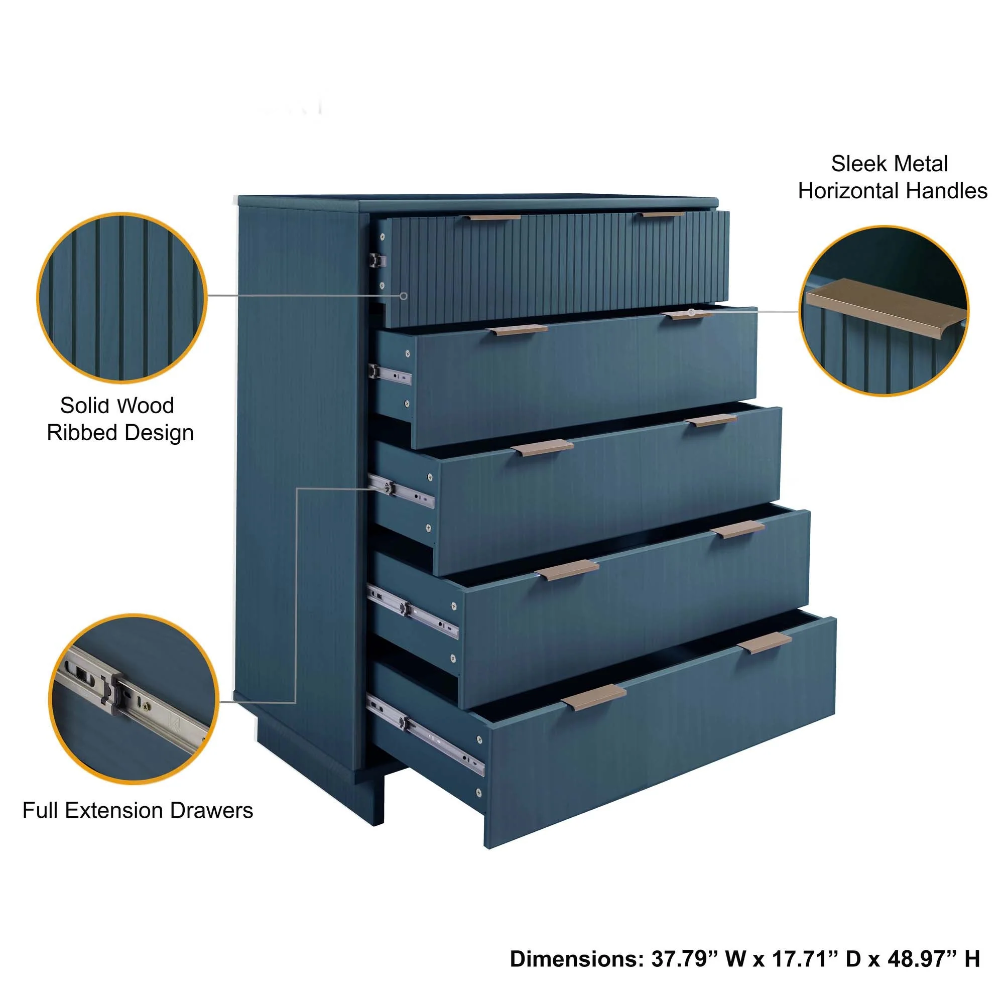 Granville 45.27 Tall Dresser in Midnight Blue - Image 4