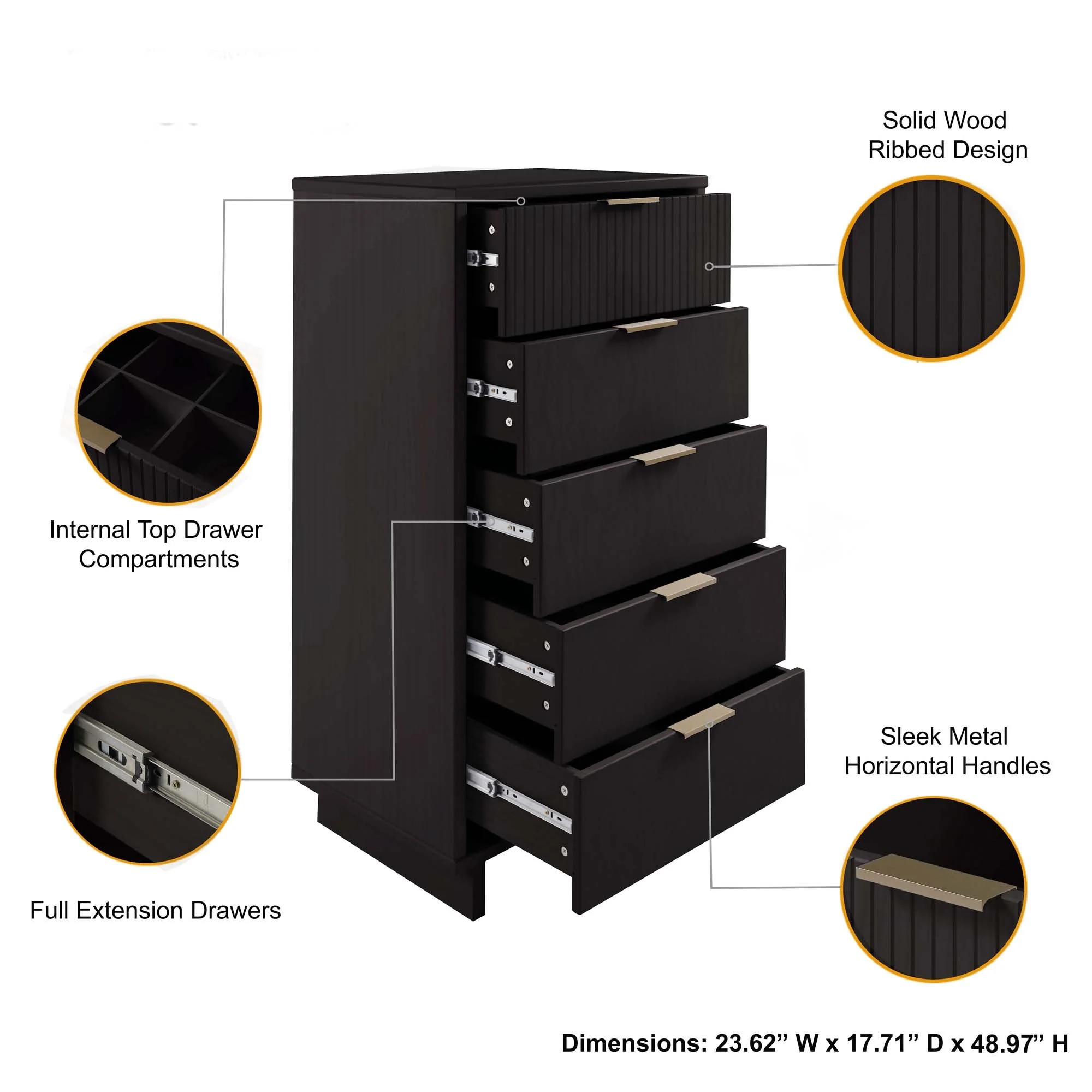 Granville Tall 23.62 Narrow Dresser in Black - Image 4