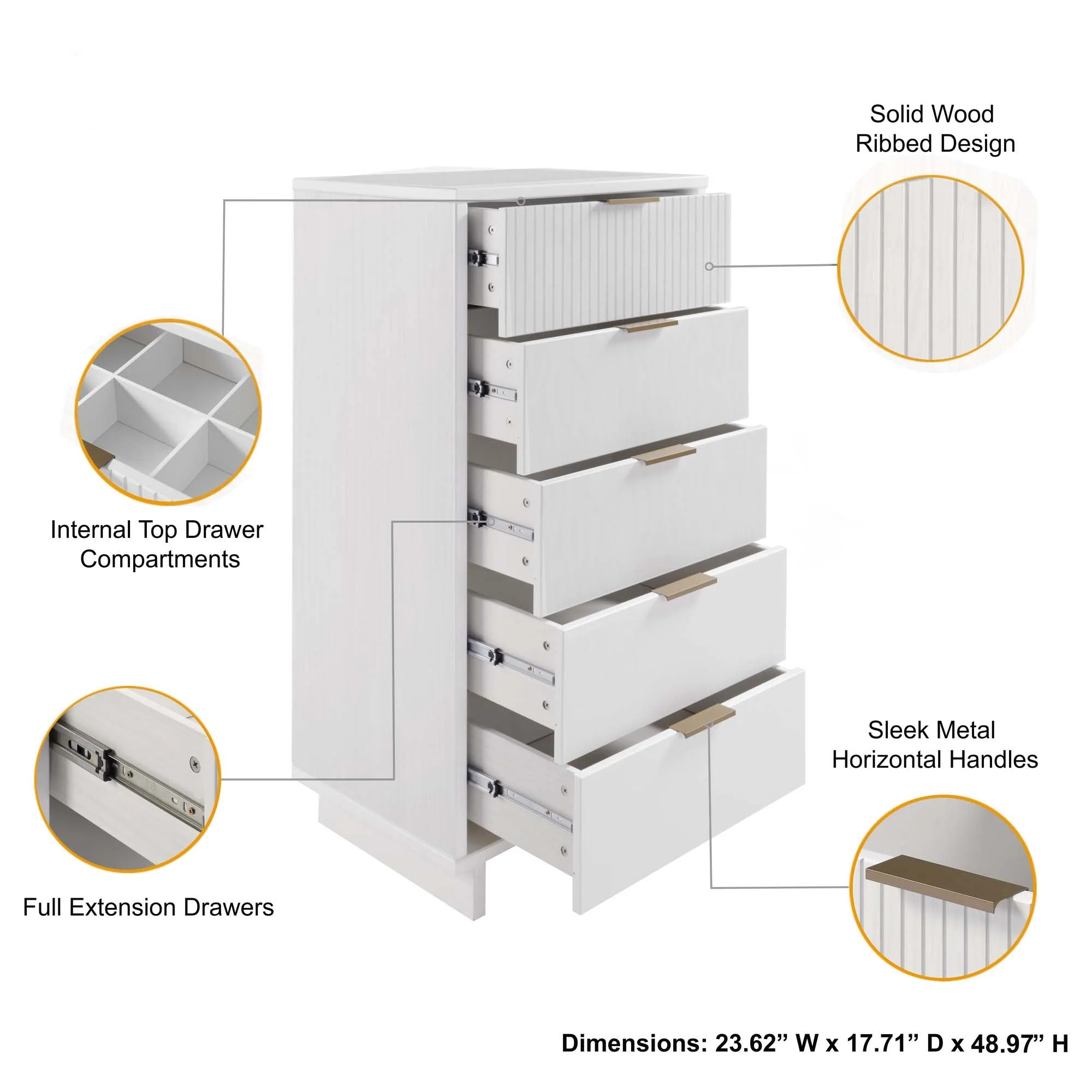 Granville Tall 23.62 Narrow Dresser in White - Image 4