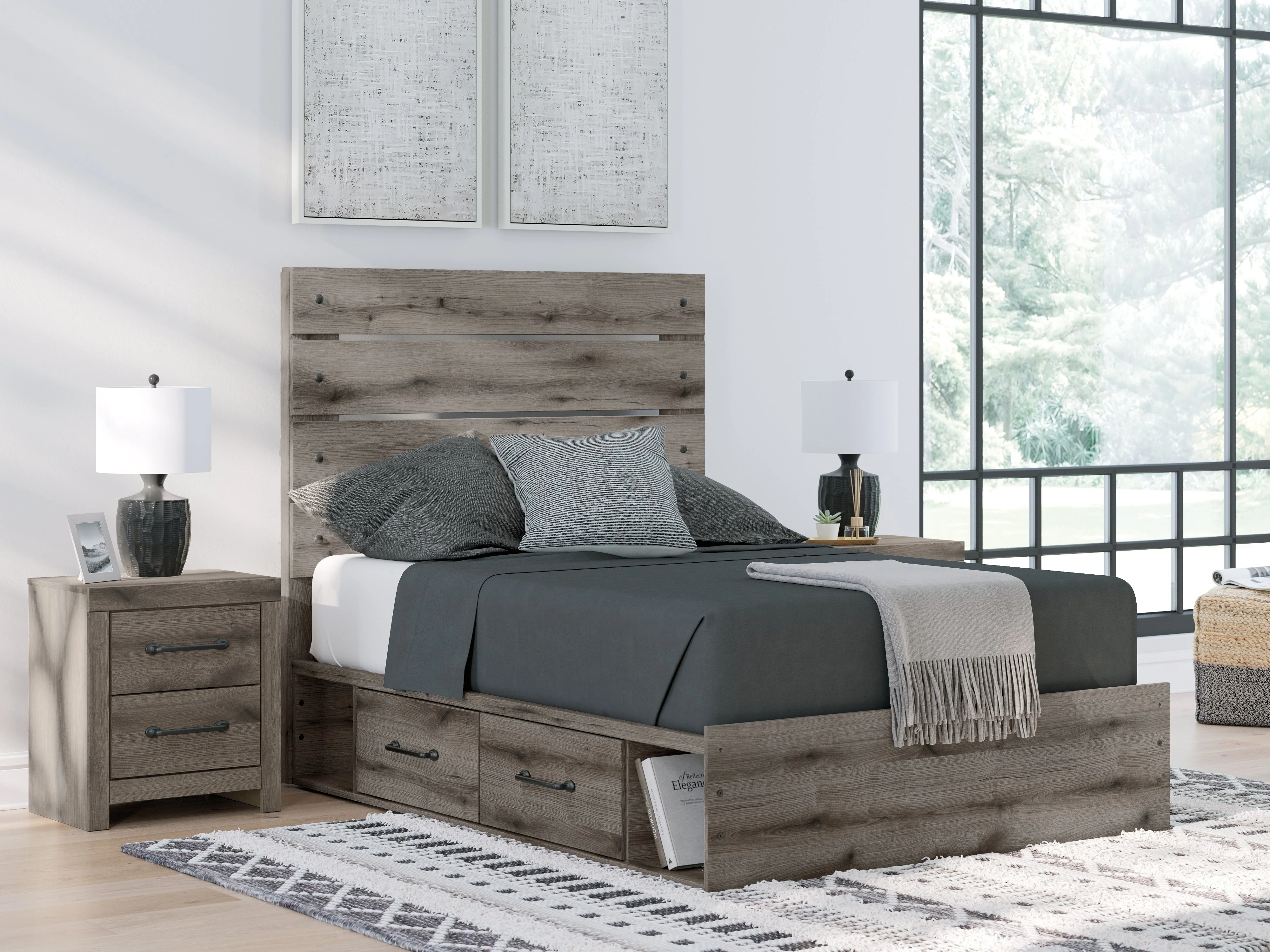 Graystorm Brown Gray Full Storage Platform Bed with 4 Drawers - Image 2