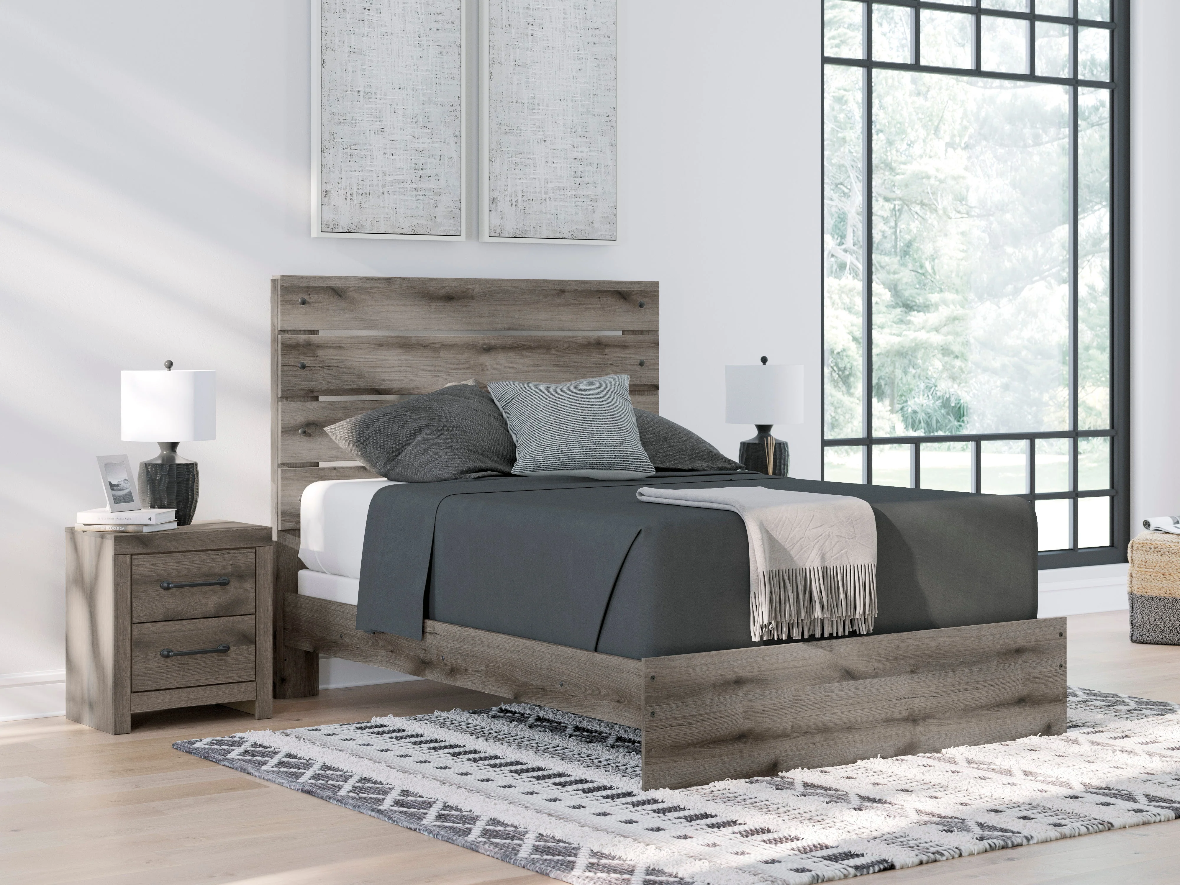 Graystorm Brown Gray Panel Storage Bedroom Set with 2 One-Side Drawers - Image 2