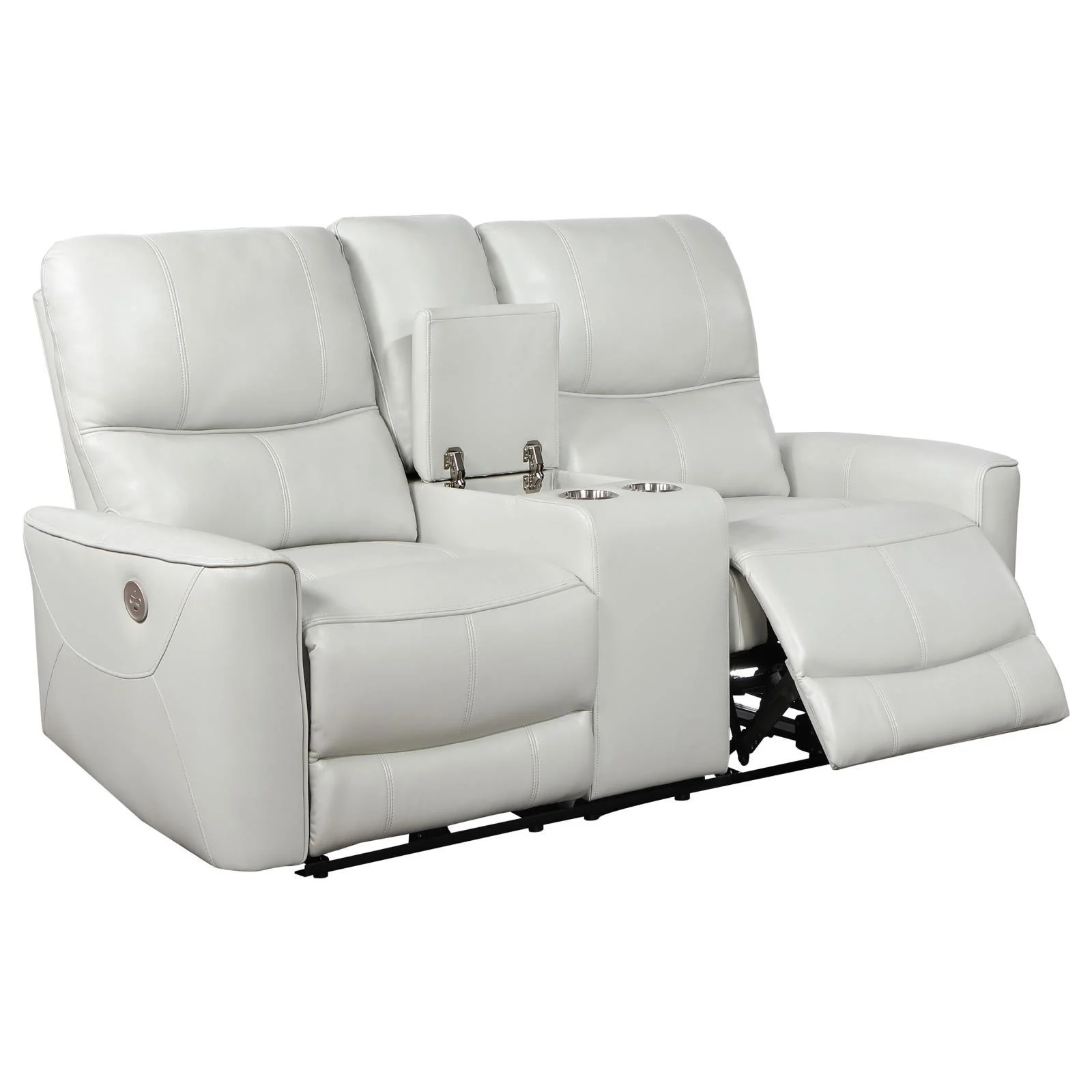 Greenfield Ivory Upholstered Power Reclining Loveseat with Console - Image 2