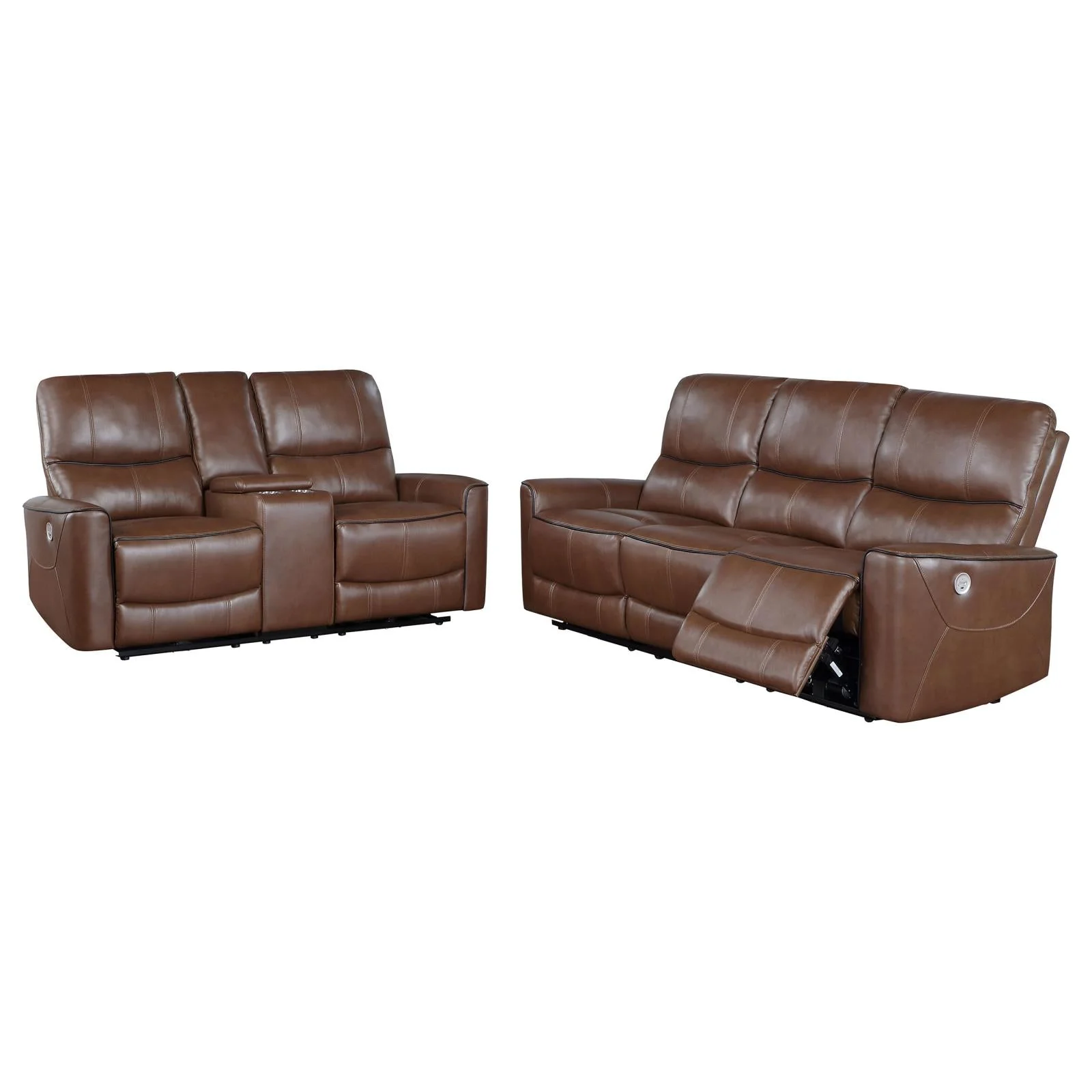 Greenfield Saddle Brown 2-Piece Upholstered Power Reclining Set - Image 3