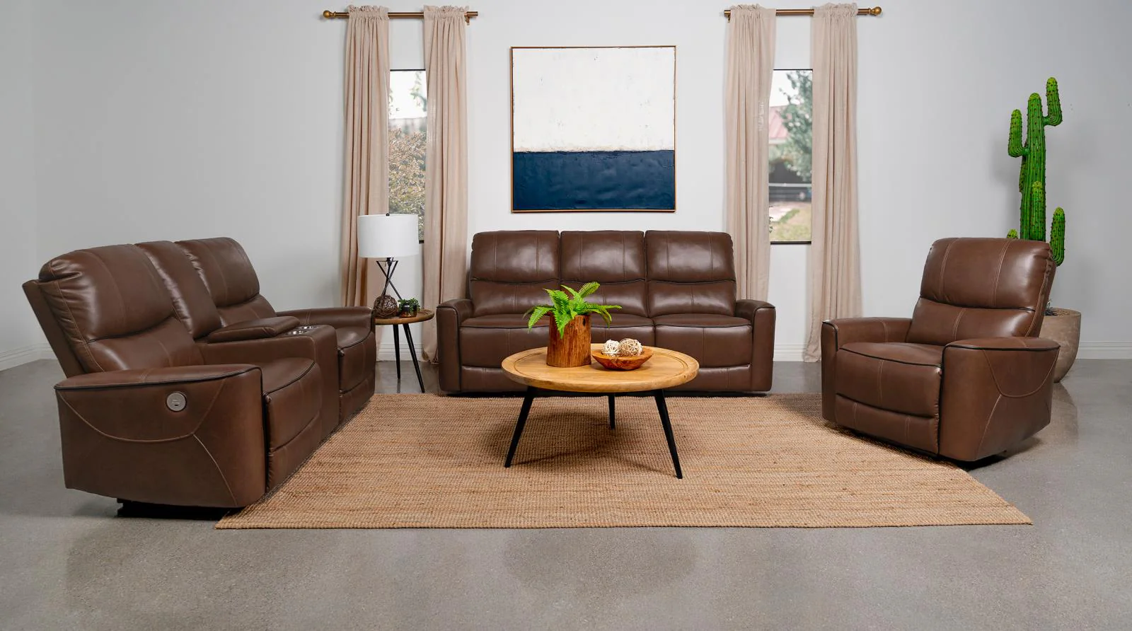 Greenfield Saddle Brown 3-Piece Upholstered Power Reclining Set