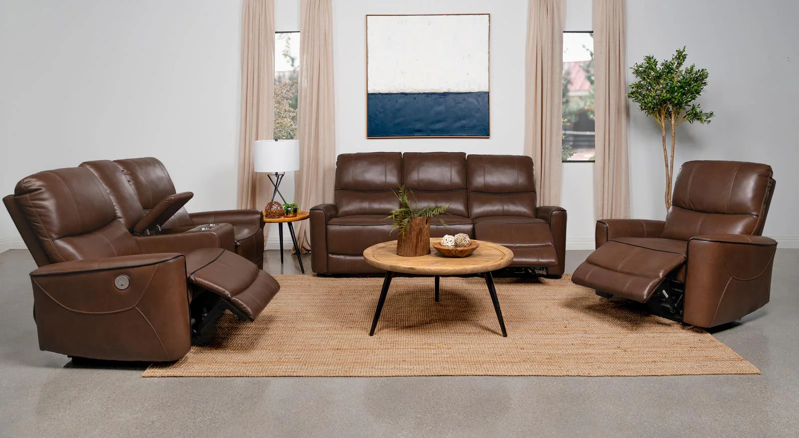 Greenfield Saddle Brown 3-Piece Upholstered Power Reclining Set - Image 2