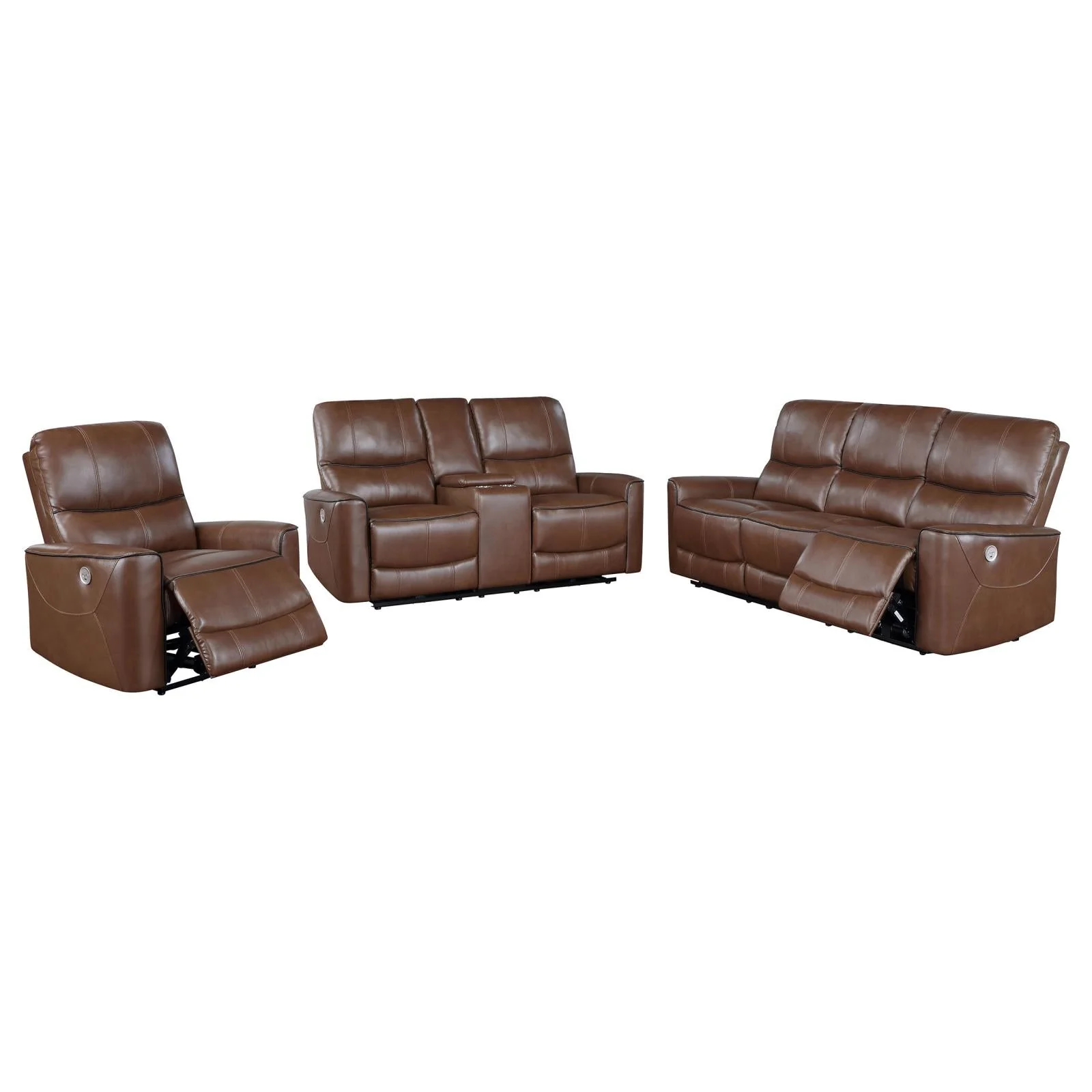 Greenfield Saddle Brown 3-Piece Upholstered Power Reclining Set - Image 3