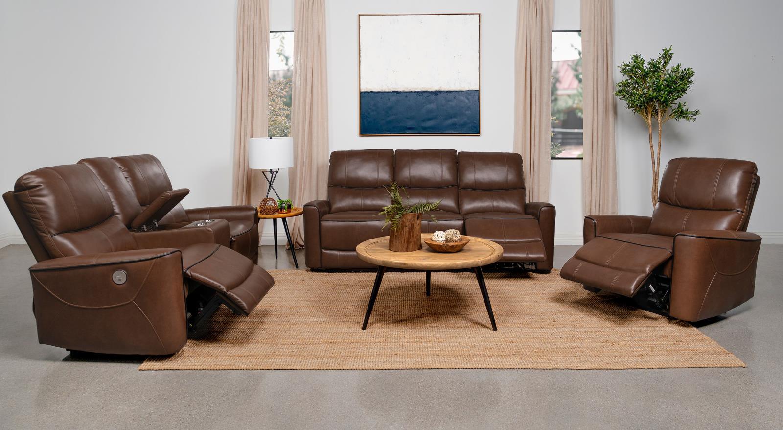 Greenfield Upholstered Power Reclining Sofa Saddle Brown - Image 11