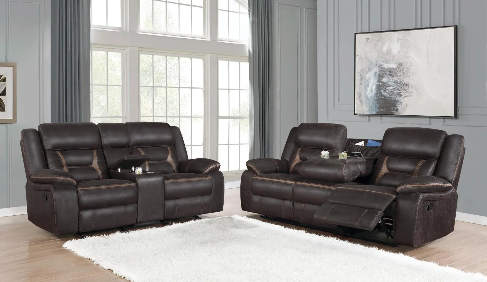 Greer Dark Brown 2-Piece Upholstered Tufted Living Room Set