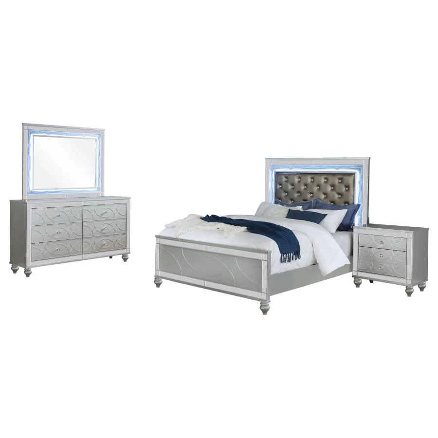 Gunnison Silver Metallic 5-Piece California King Bedroom Set with LED Lighting - Image 2