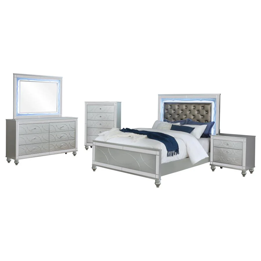 Gunnison Silver Metallic 5-Piece Queen Bedroom Set with LED Lighting - Image 2