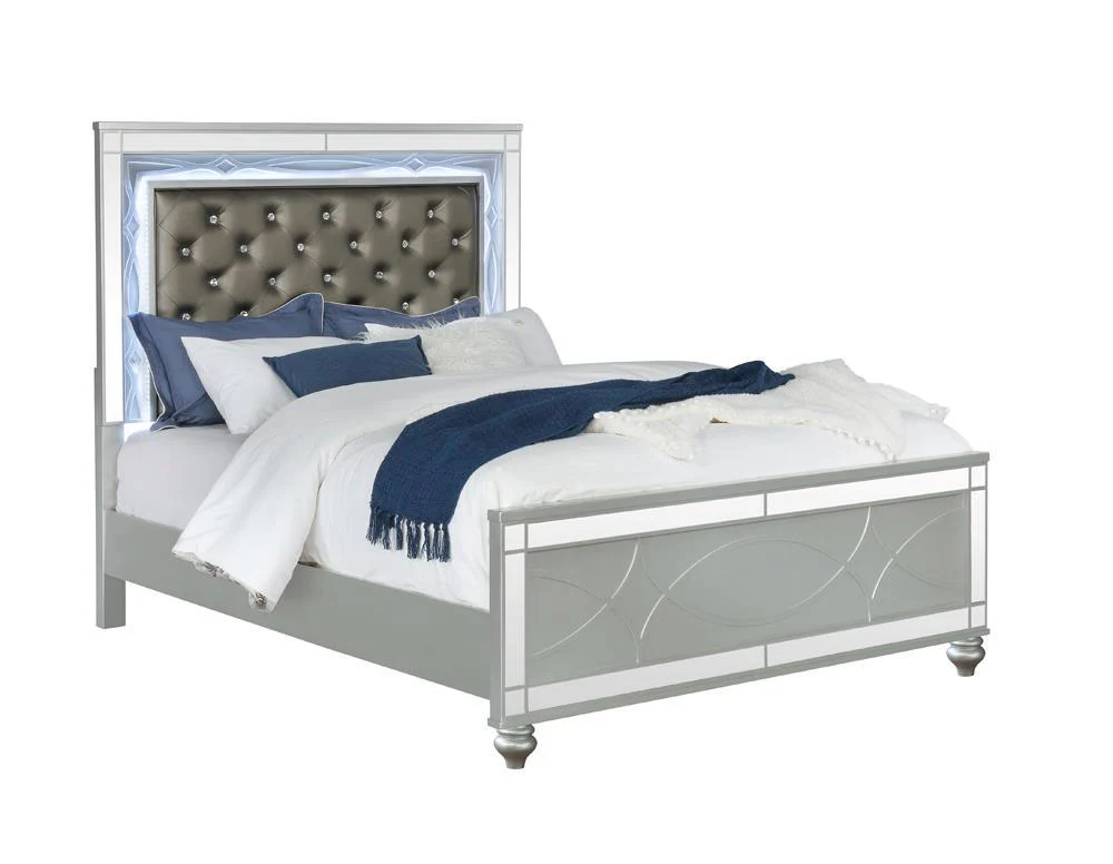 Gunnison Silver Metallic Queen Panel Bed with LED Lighting - Image 2