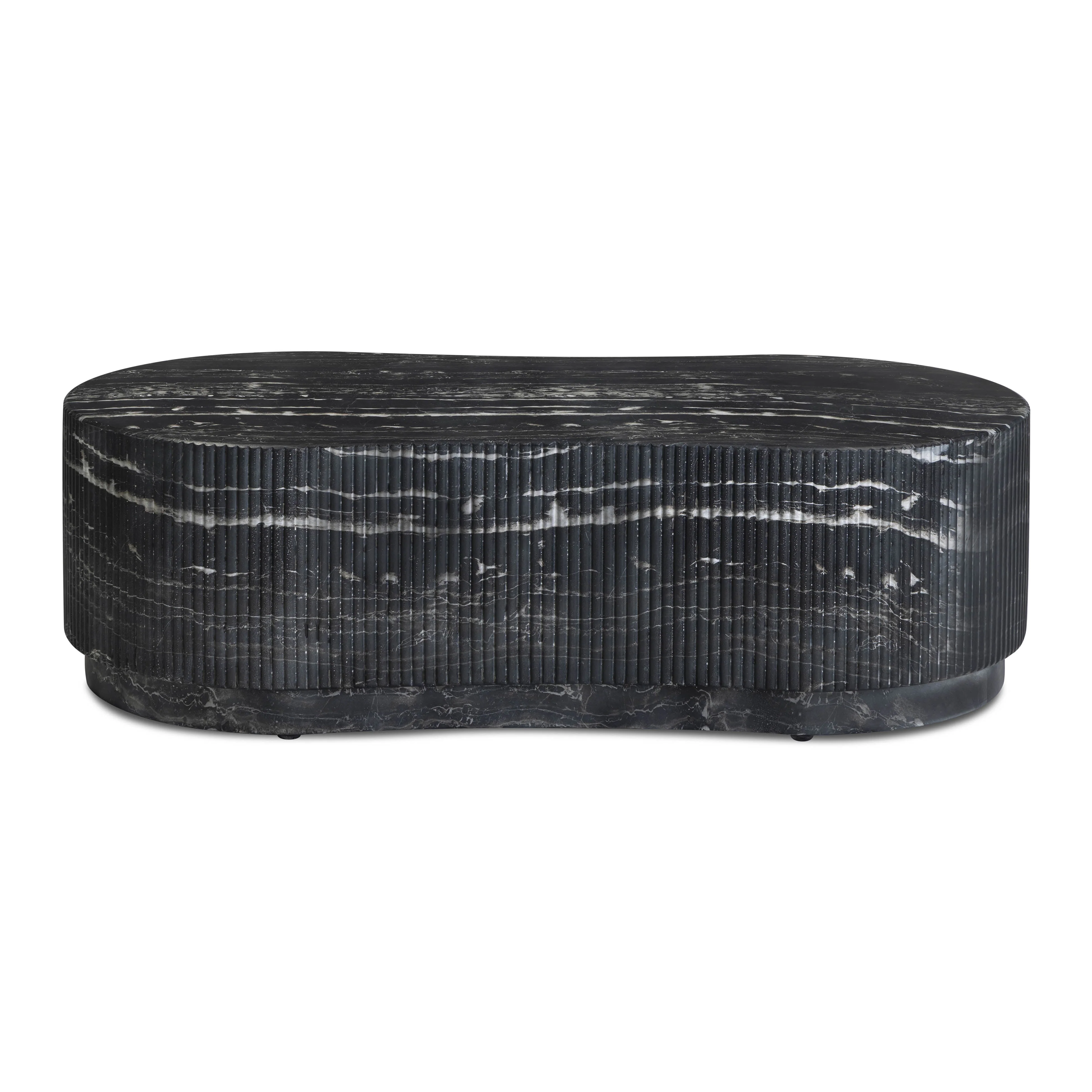 Hades 47" Black Faux Marble Indoor/Outdoor Concrete Coffee Table - Image 3