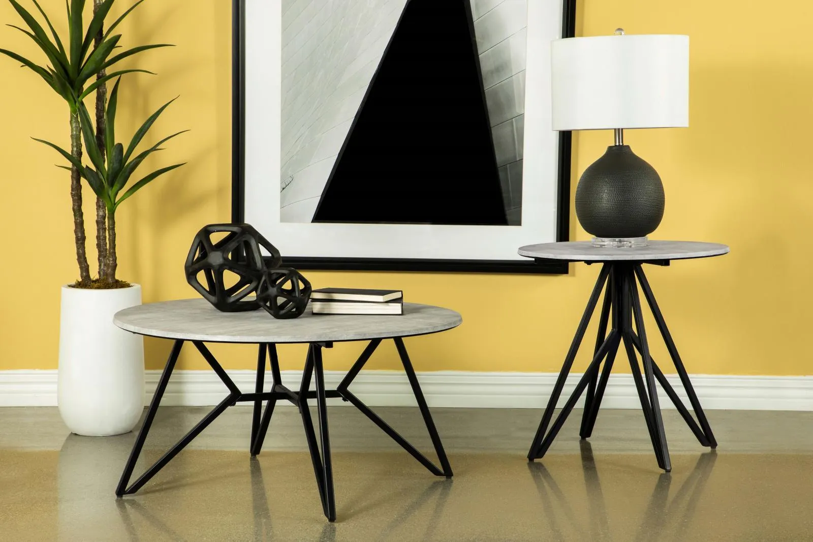 Hadi Cement/Gunmetal Round Coffee Table with Hairpin Legs - Image 7