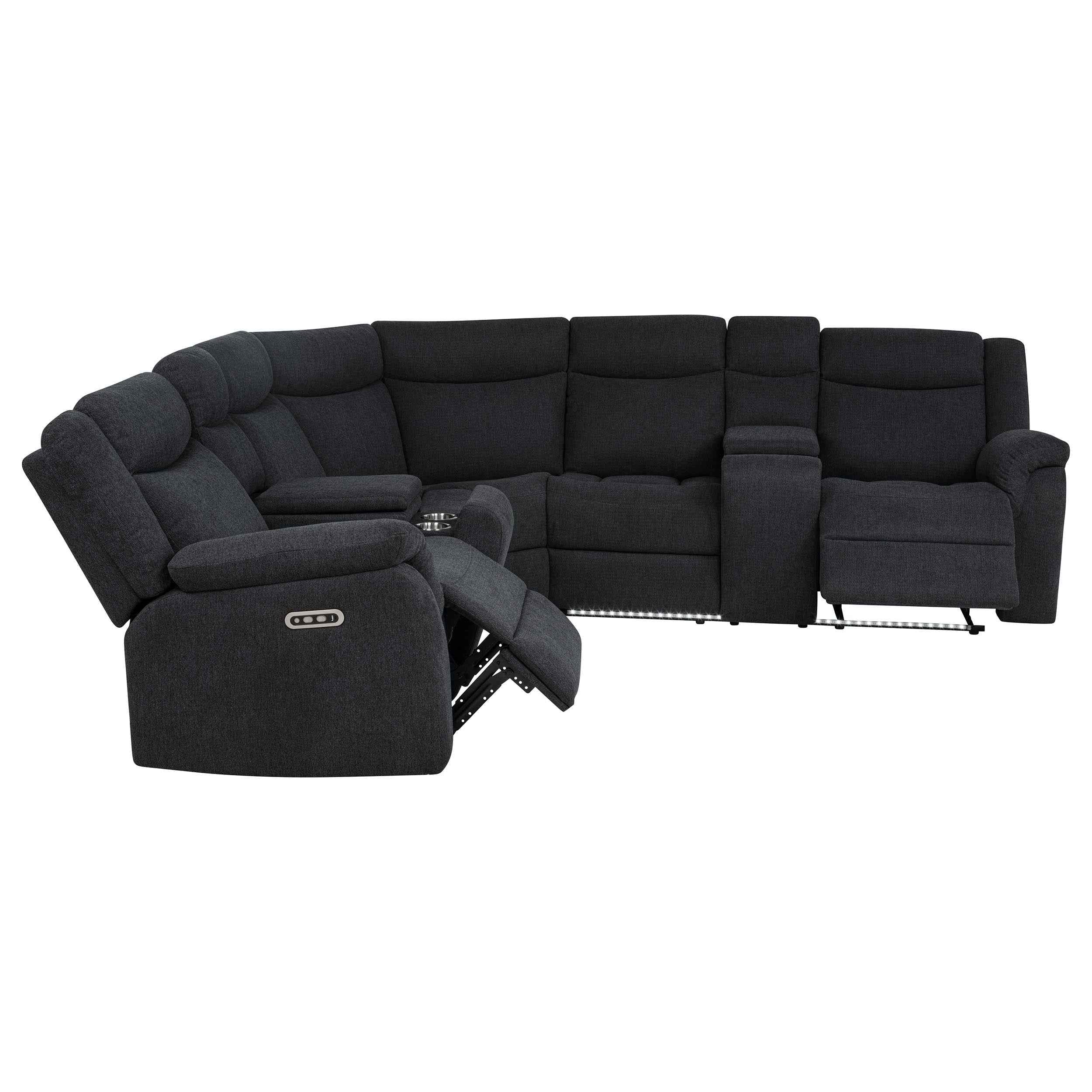 Hagen Steel Grey Upholstered Power Reclining Sectional Sofa - Image 7