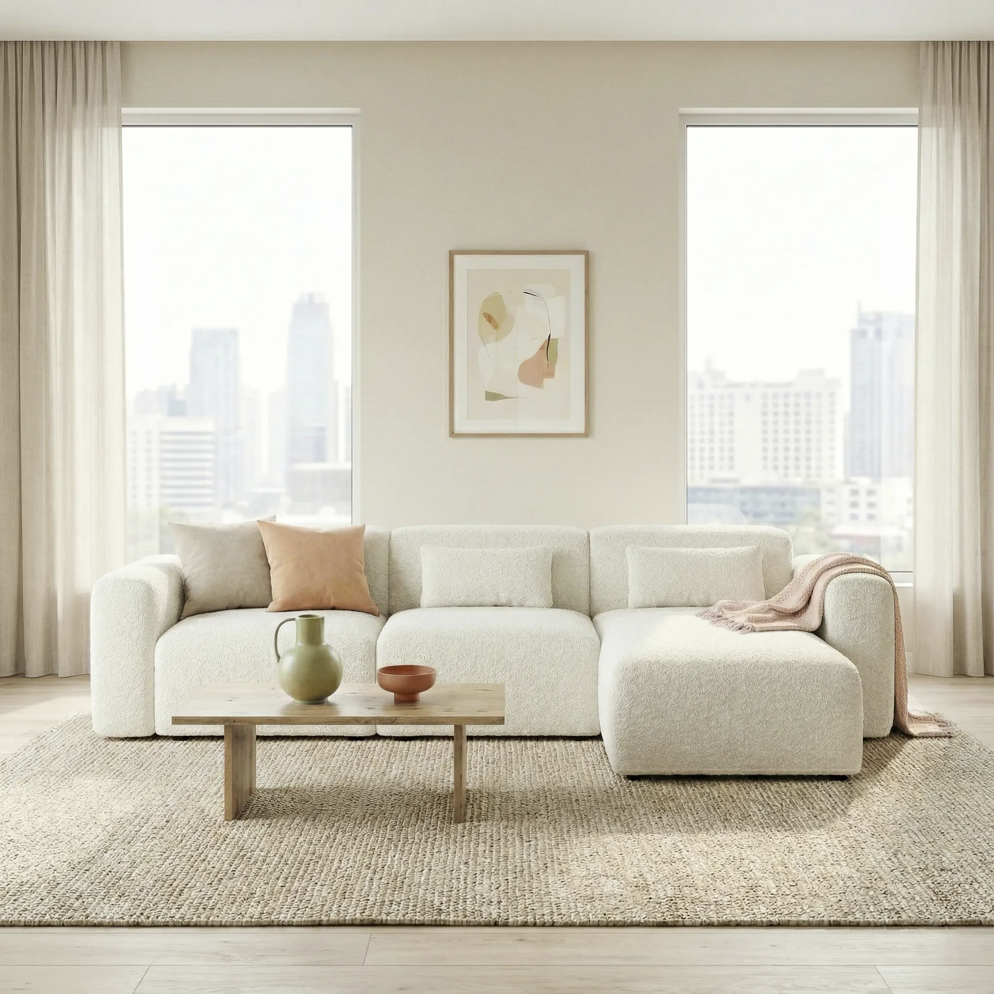 Haledon 3-Piece Sand Boucle Right Sectional Sofa - Image 2