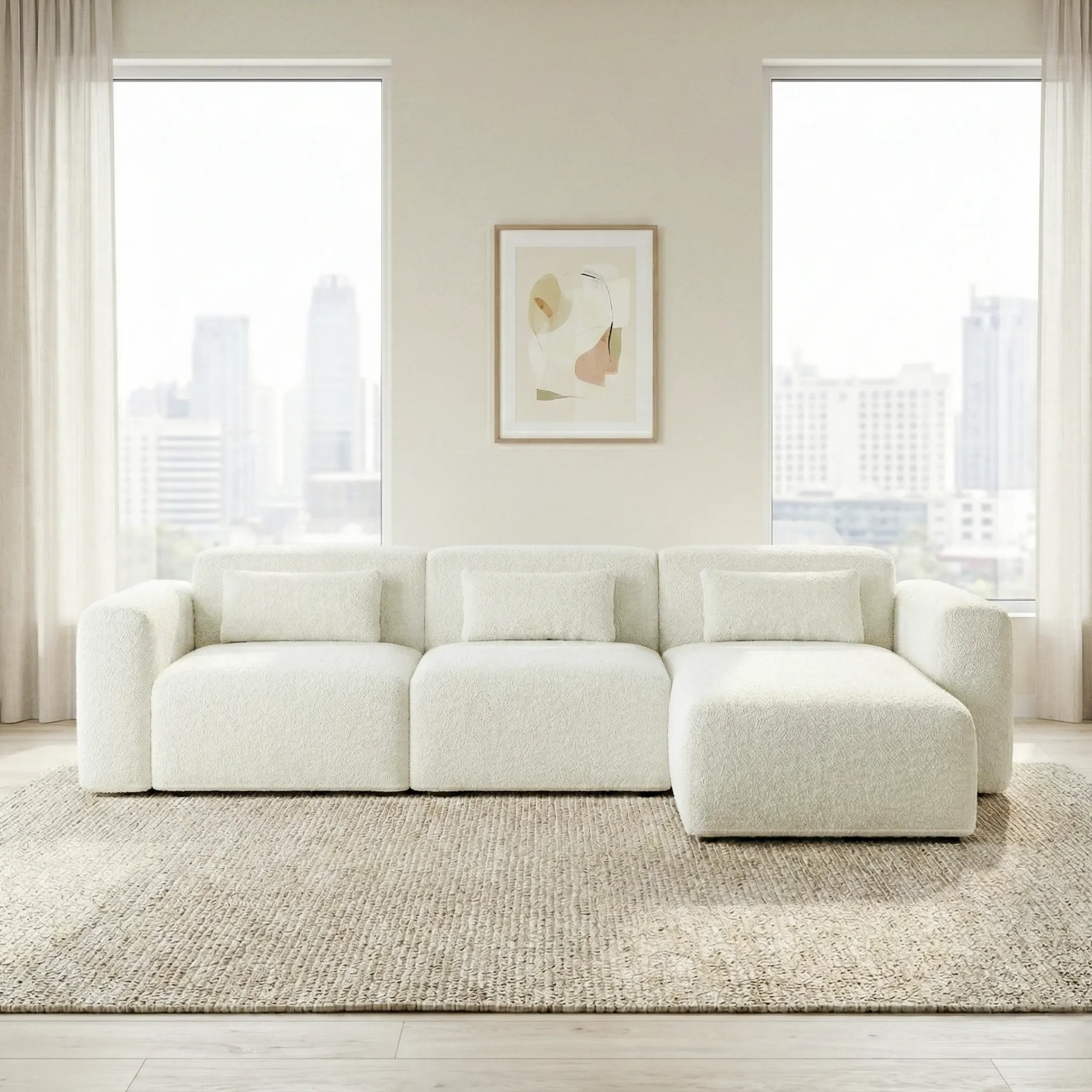 Haledon 3-Piece Sand Boucle Right Sectional Sofa - Image 3