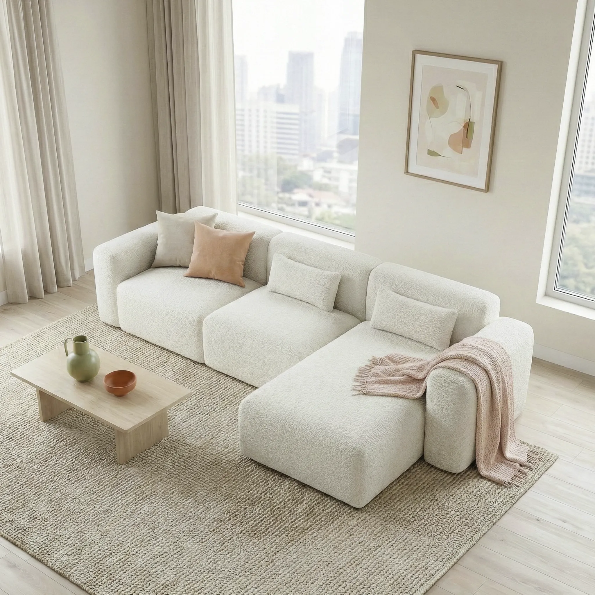 Haledon 3-Piece Sand Boucle Right Sectional Sofa - Image 4
