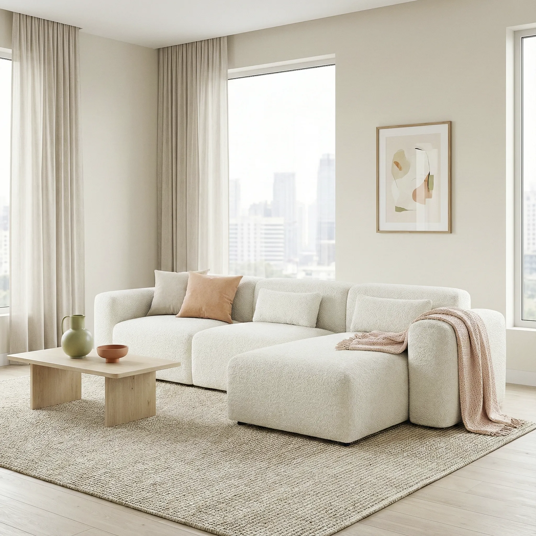 Haledon 3-Piece Sand Boucle Right Sectional Sofa - Image 5