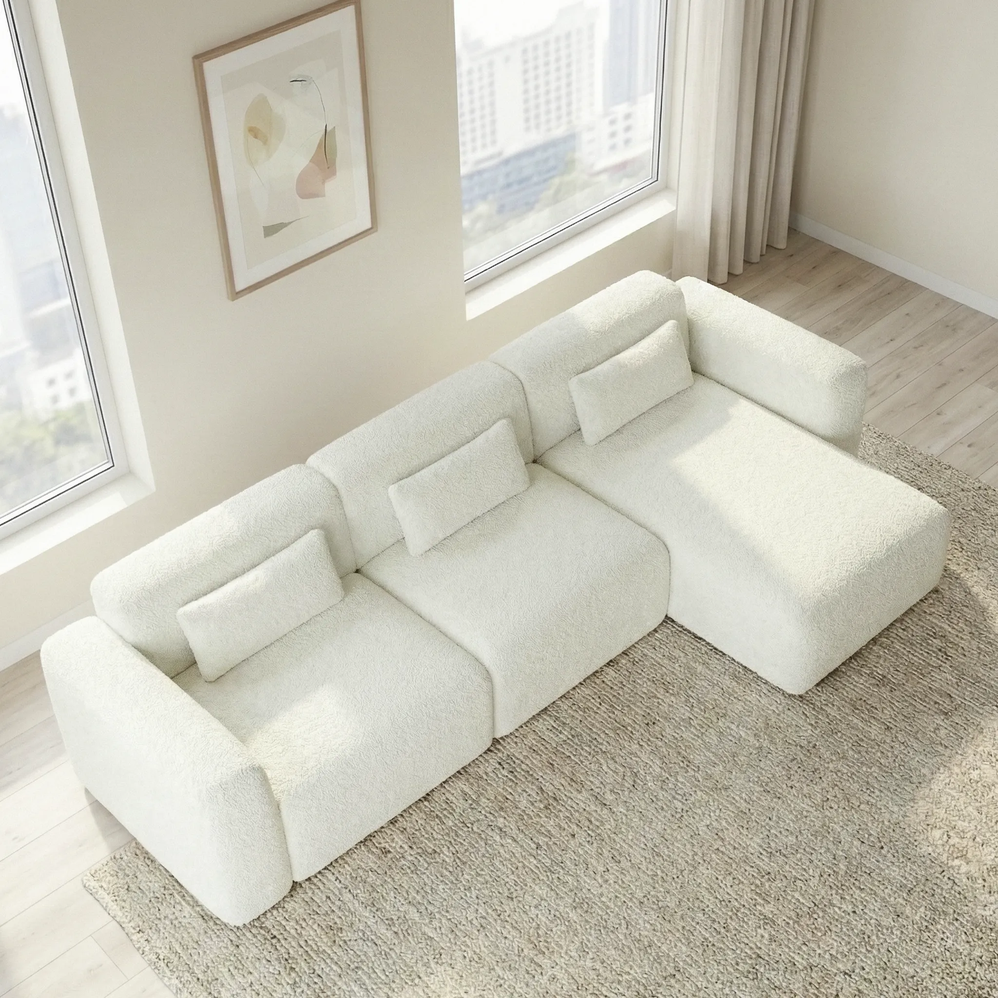Haledon 3-Piece Sand Boucle Right Sectional Sofa - Image 6